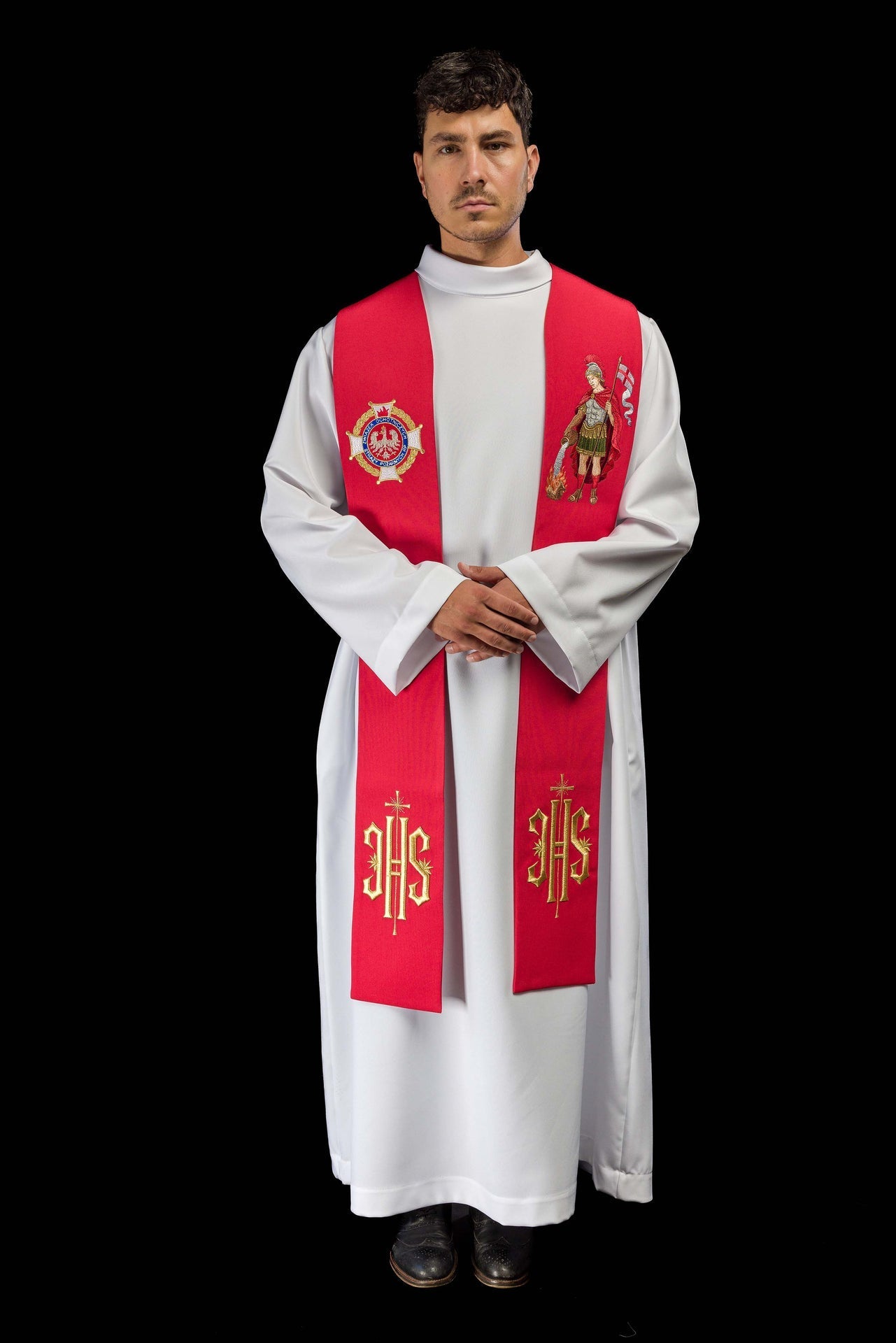 Stuła Kapłańska Haftowana Św. Florian - Elegancka Szata Liturgiczna - SZATYLITURGICZNE.PL