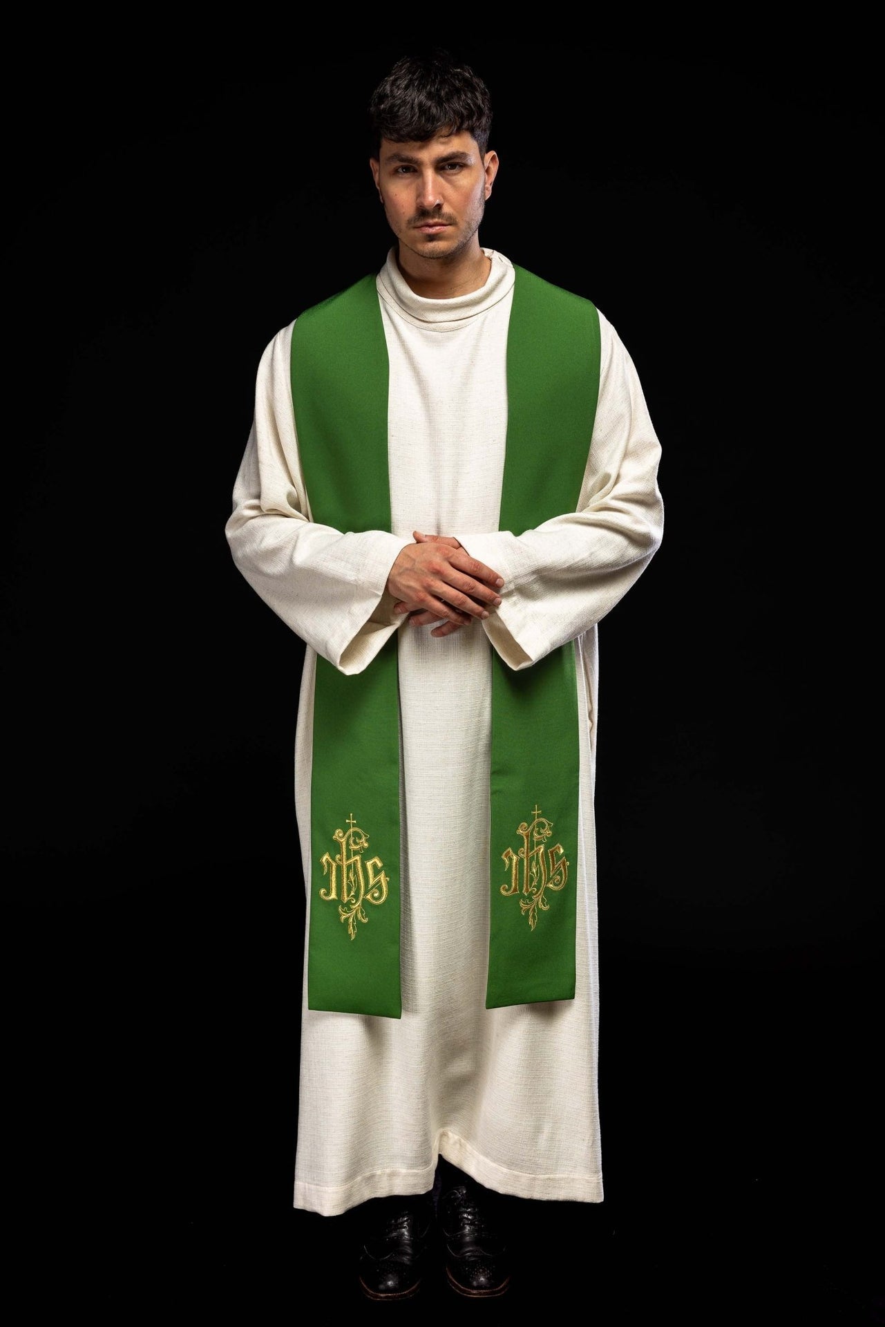 Stuła Kapłańska Zielona Haft IHS - Liturgia i Tradycja - SZATYLITURGICZNE.PL