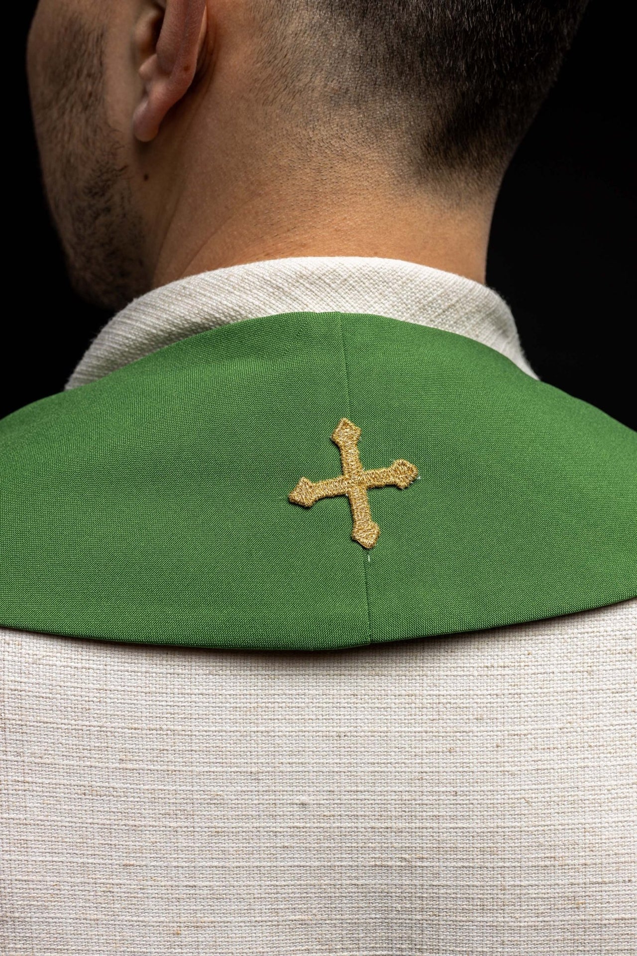 Stuła Kapłańska Zielona Haftowana Ryby Alfa Omega - Elegancka - SZATYLITURGICZNE.PL