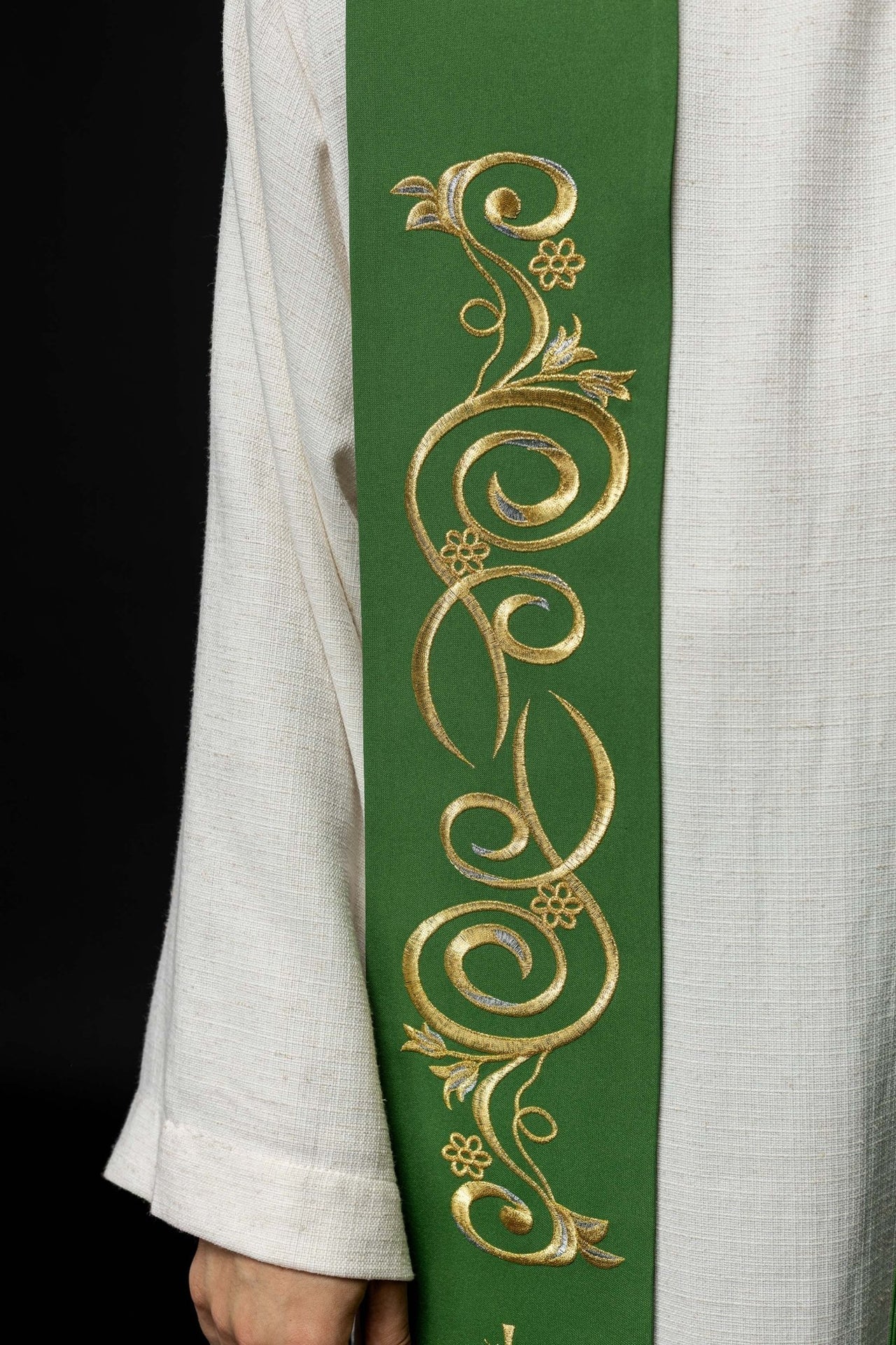 Stuła Kapłańska Zielona IHS Haft Komputerowy - Elegancka Liturgia - SZATYLITURGICZNE.PL
