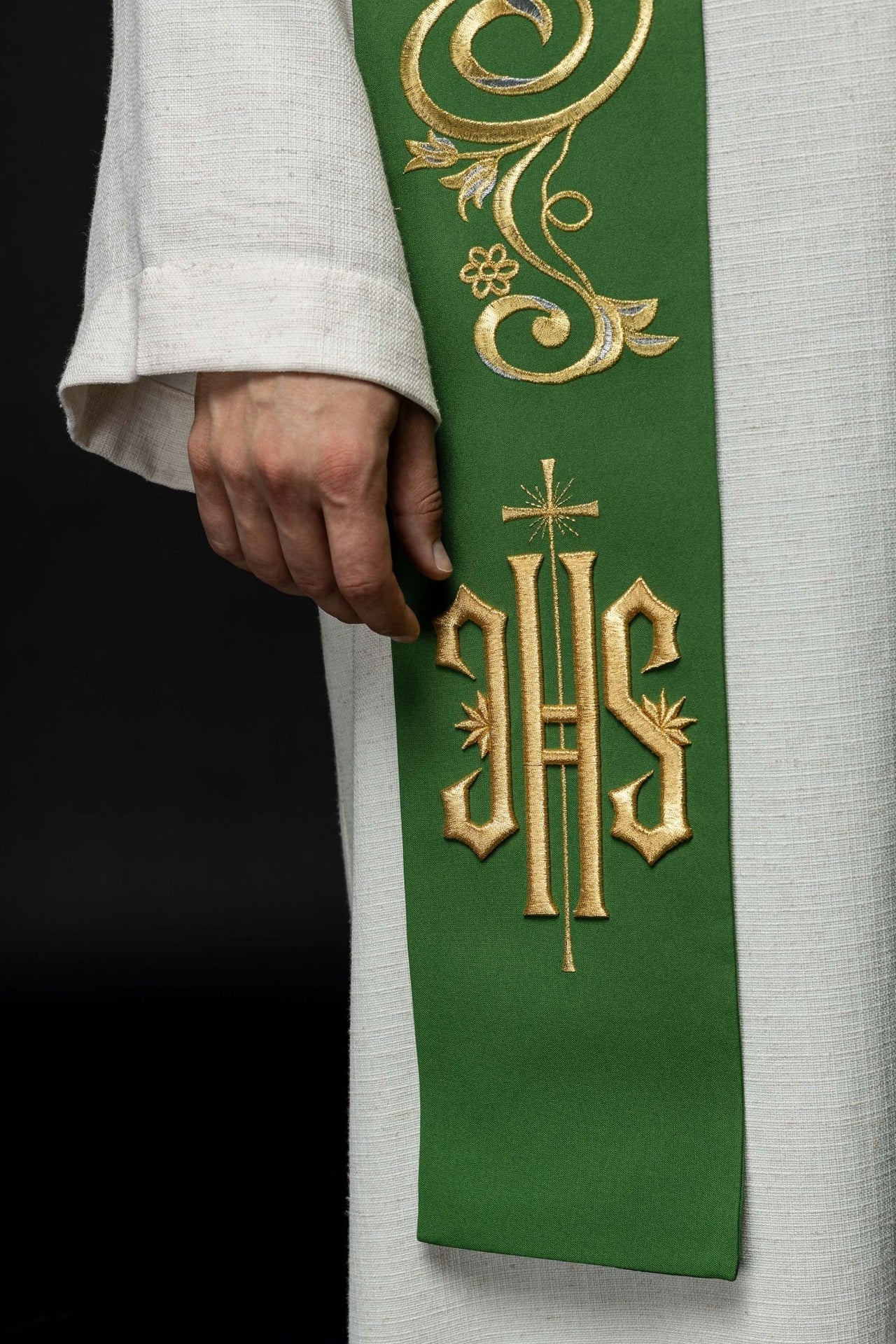 Stuła Kapłańska Zielona IHS Haft Komputerowy - Elegancka Liturgia - SZATYLITURGICZNE.PL