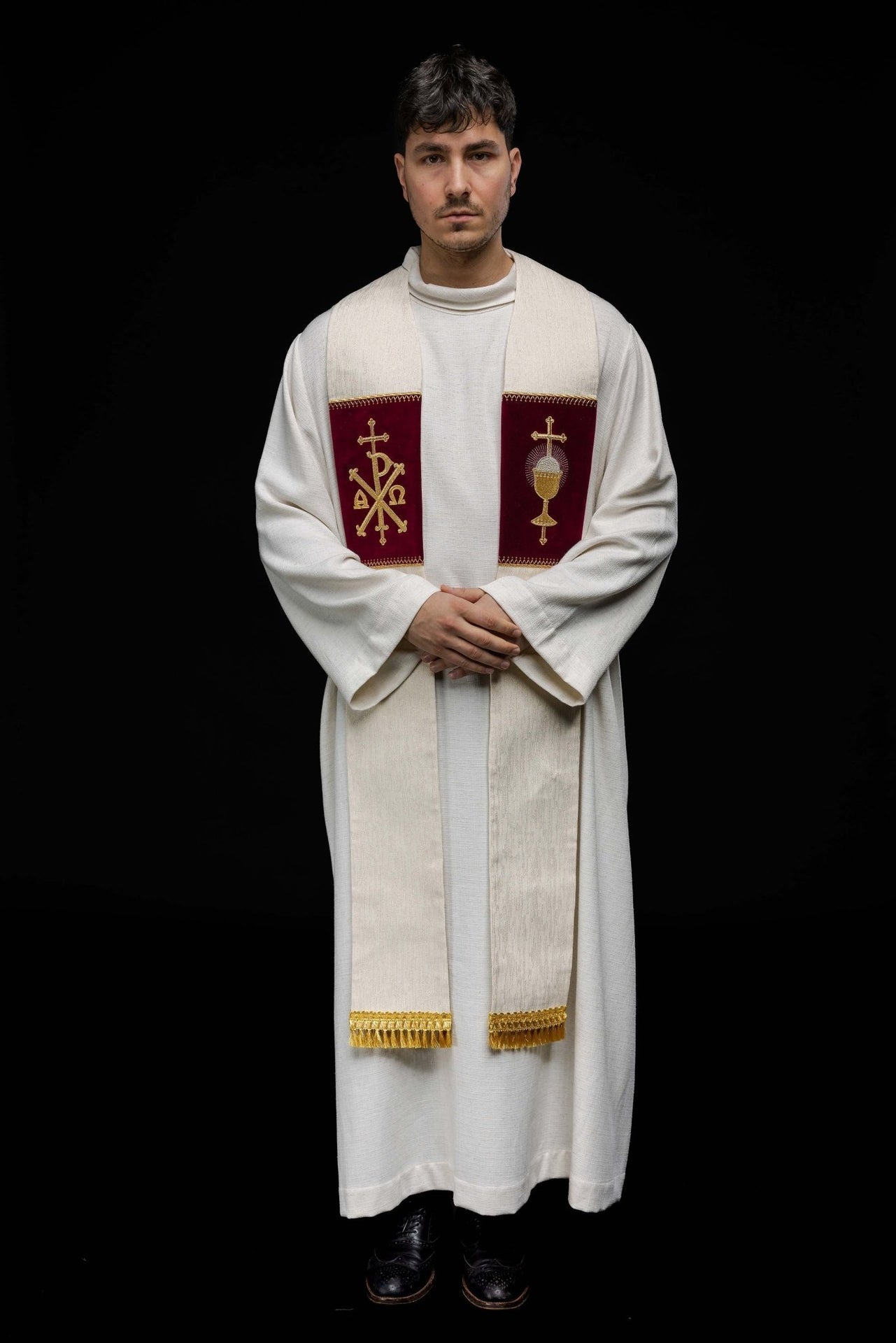 Stuła Liturgiczna Haft Kielich Eucharystyczny i PAX - Elegancka - SZATYLITURGICZNE.PL