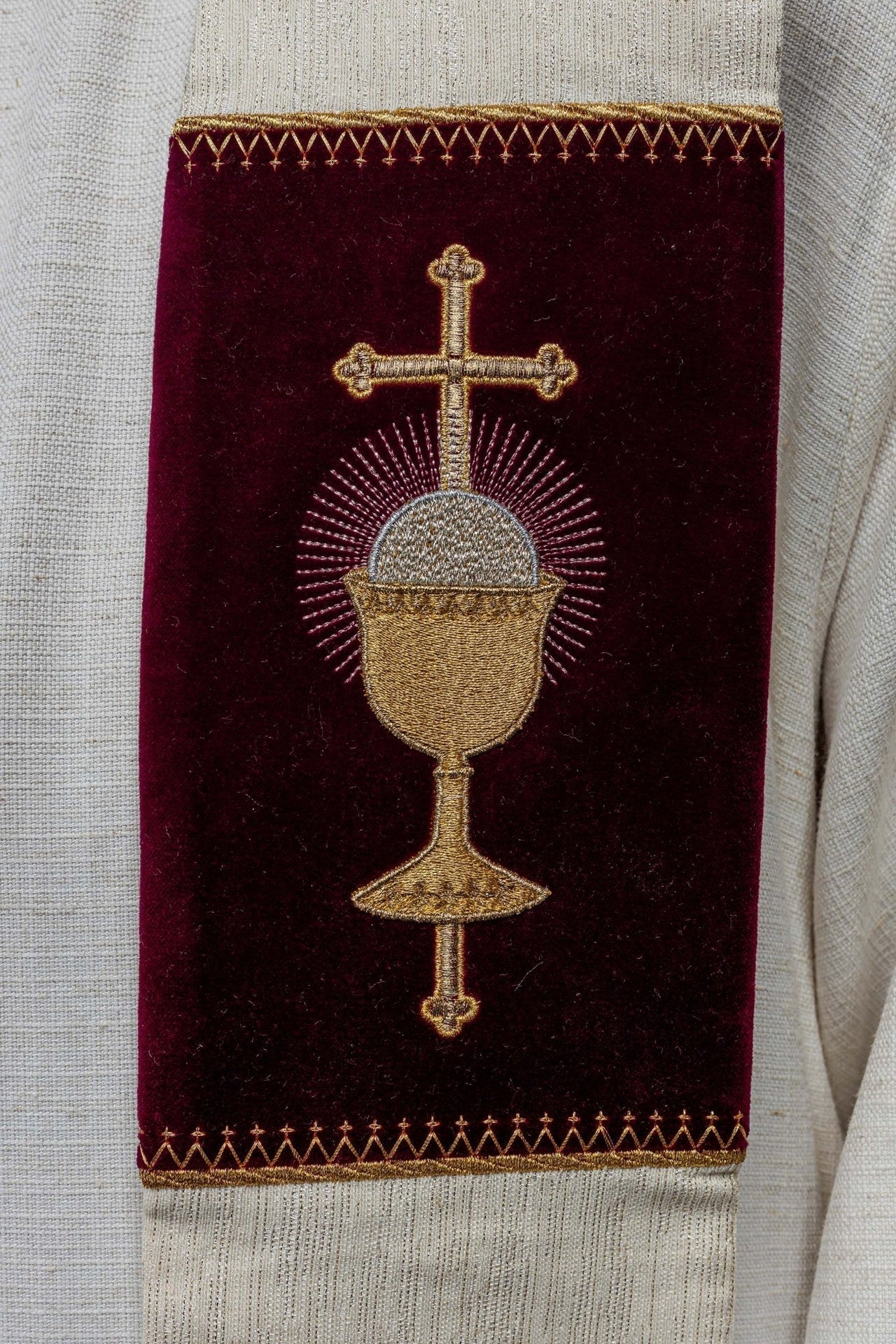 Stuła Liturgiczna Haft Kielich Eucharystyczny i PAX - Elegancka - SZATYLITURGICZNE.PL