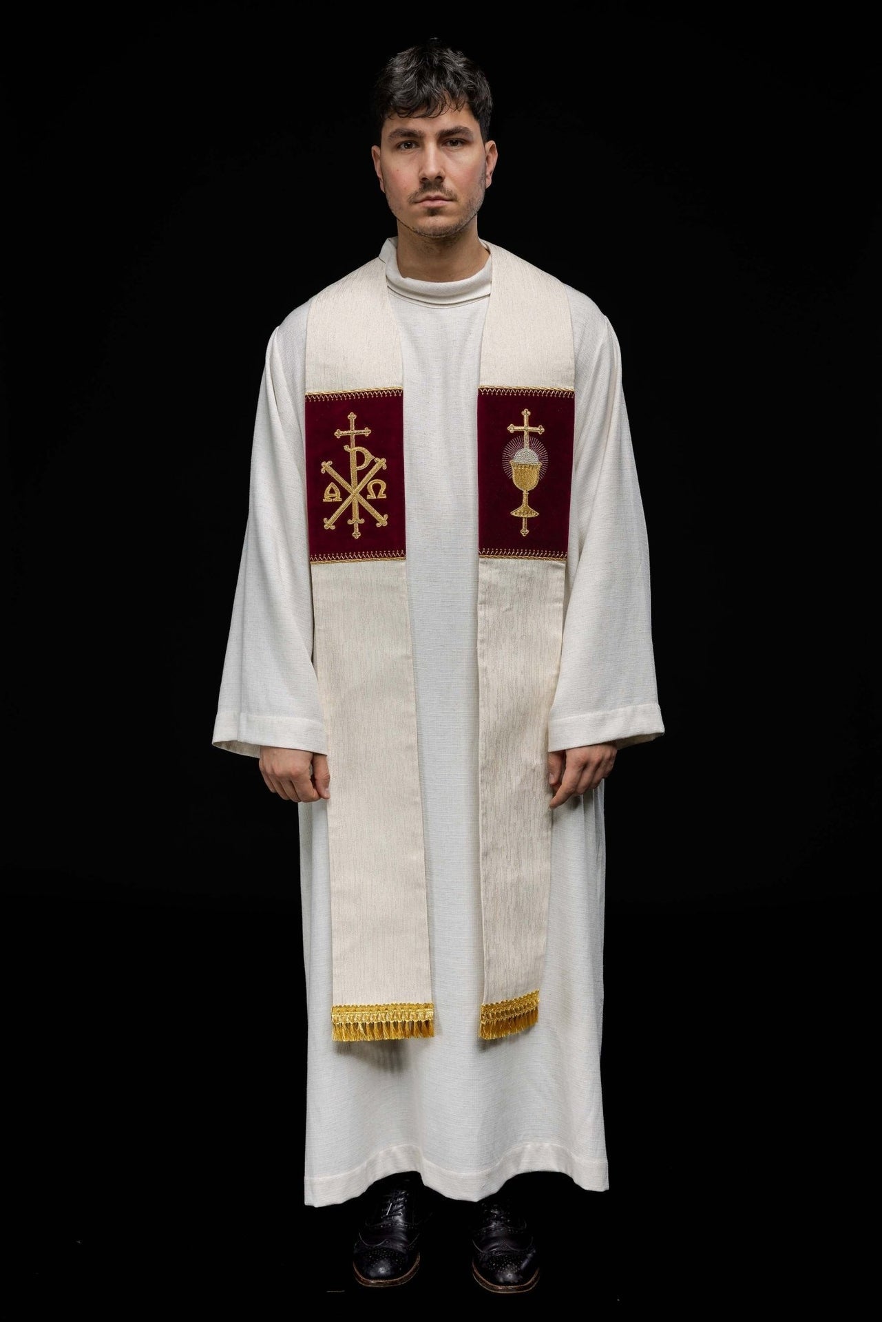 Stuła Liturgiczna Haft Kielich Eucharystyczny i PAX - Elegancka - SZATYLITURGICZNE.PL