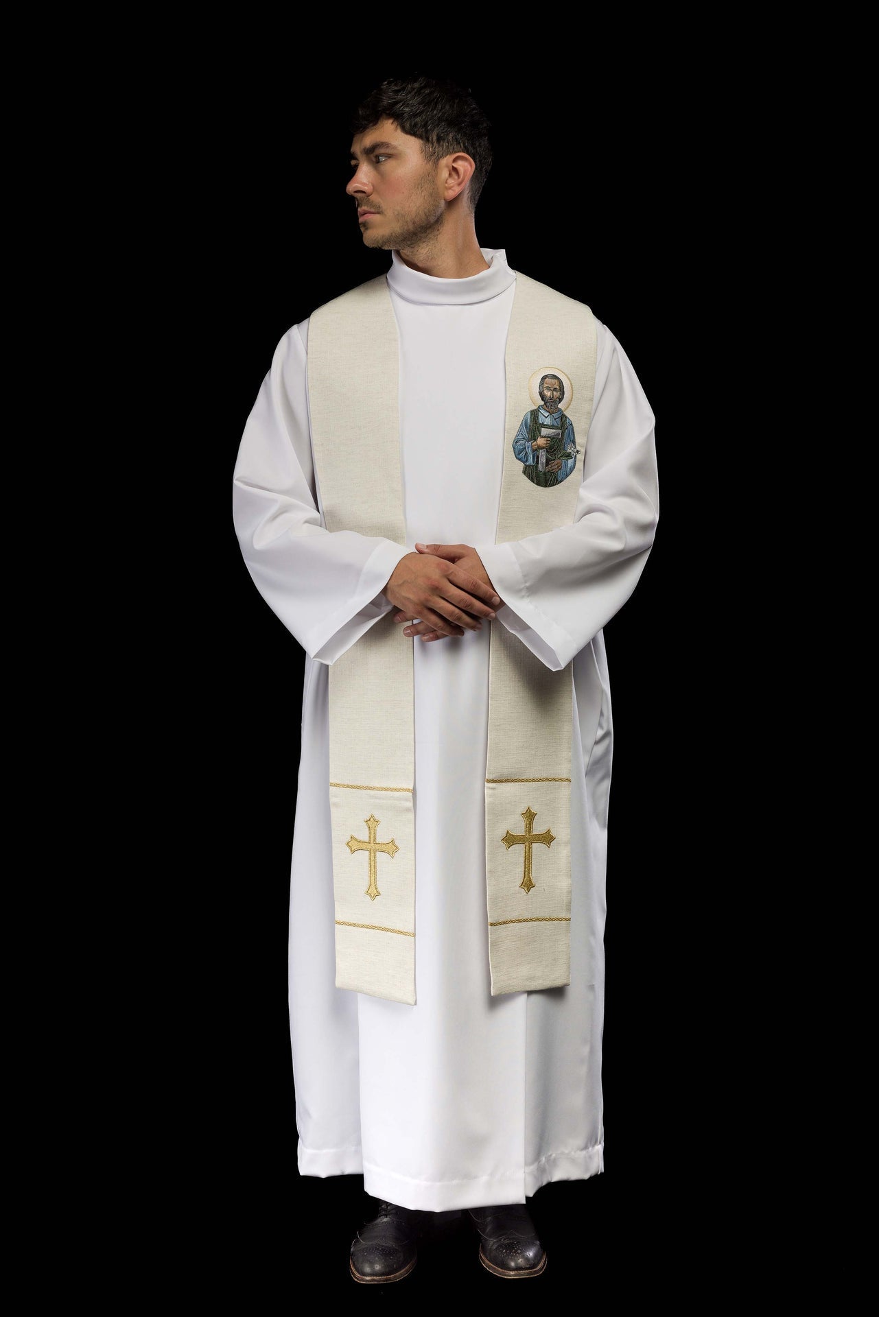 Stuła Liturgiczna z Haftem Świętego Józefa Robotnika - SZATYLITURGICZNE.PL