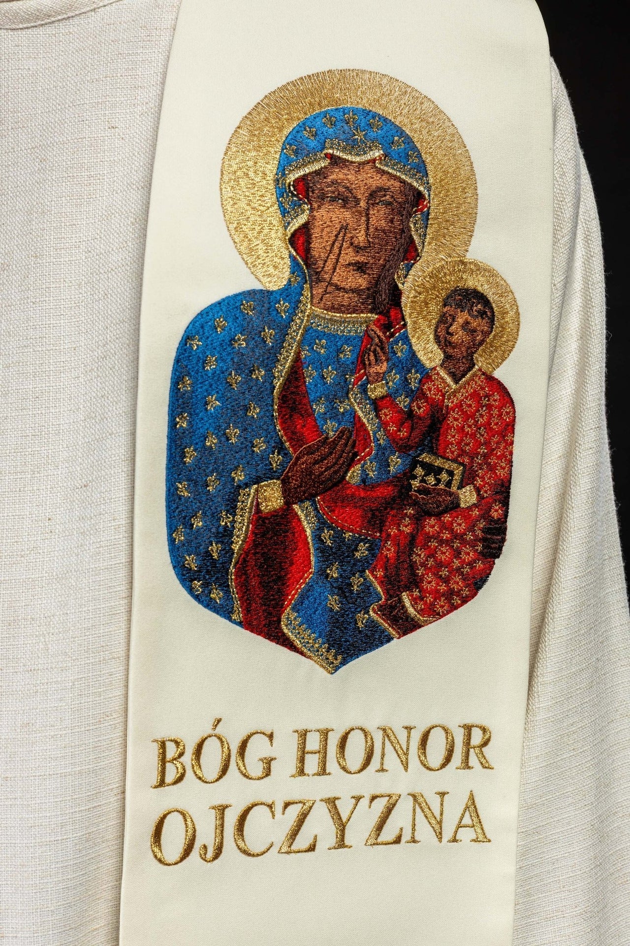 Stuła Maryjna Haftowana Matka Boska Częstochowska - Królowa Polski - SZATYLITURGICZNE.PL