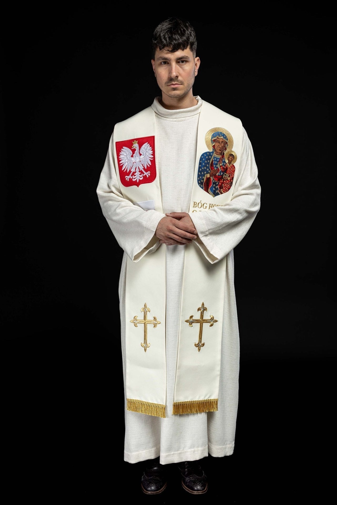 Stuła Maryjna Haftowana Matka Boska Częstochowska - Królowa Polski - SZATYLITURGICZNE.PL