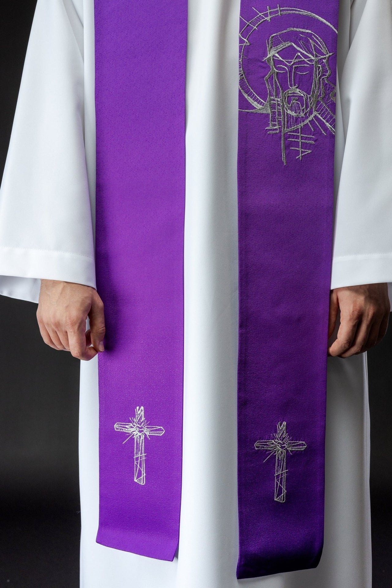 Stuła Wielkopostna z Haftem Jezusa Chrystusa - Polska Produkcja - SZATYLITURGICZNE.PL
