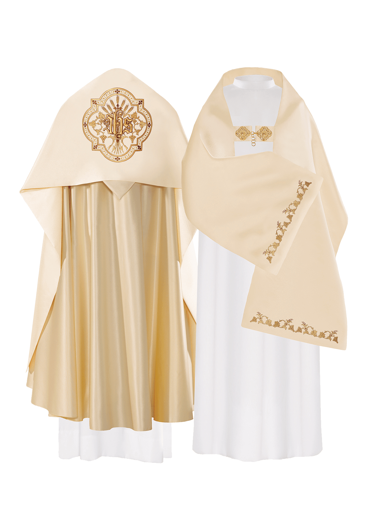 Welon Naramienny Liturgiczny Ecru IHS z Bogatym Haftem - SZATYLITURGICZNE.PL
