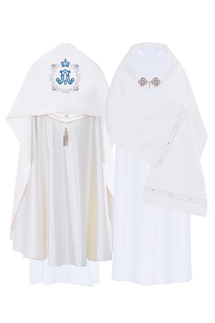 Welon Naramienny Maryjny z Niebieskim Haftem i Perełkami - SZATYLITURGICZNE.PL