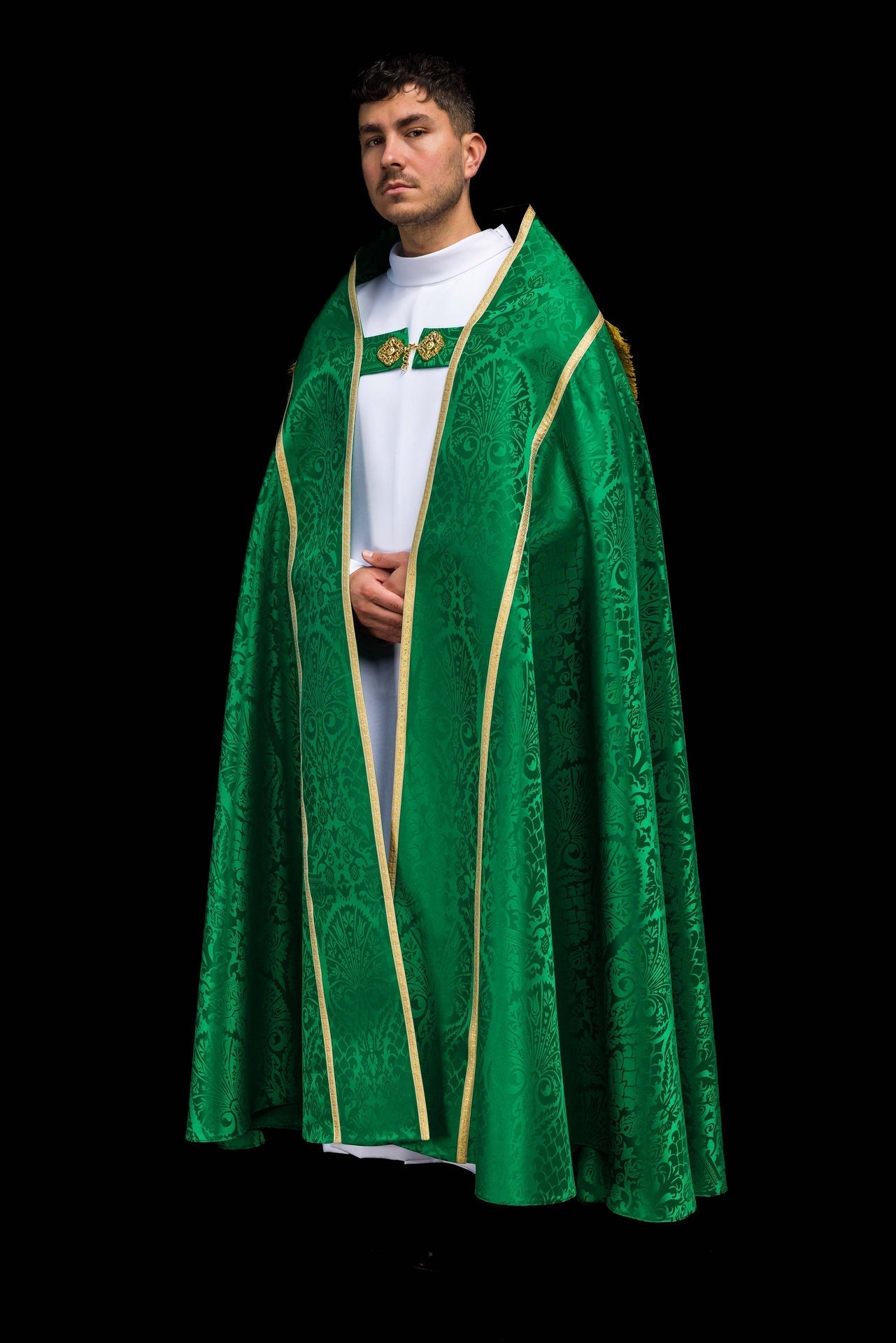 Żakardowa kapa rzymska gładka Zielona - SZATYLITURGICZNE.PL