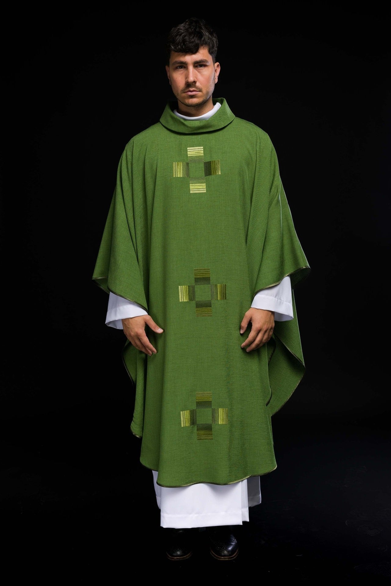 Zielony Ornat Liturgiczny Haftowane Krzyże + Stuła - SZATYLITURGICZNE.PL