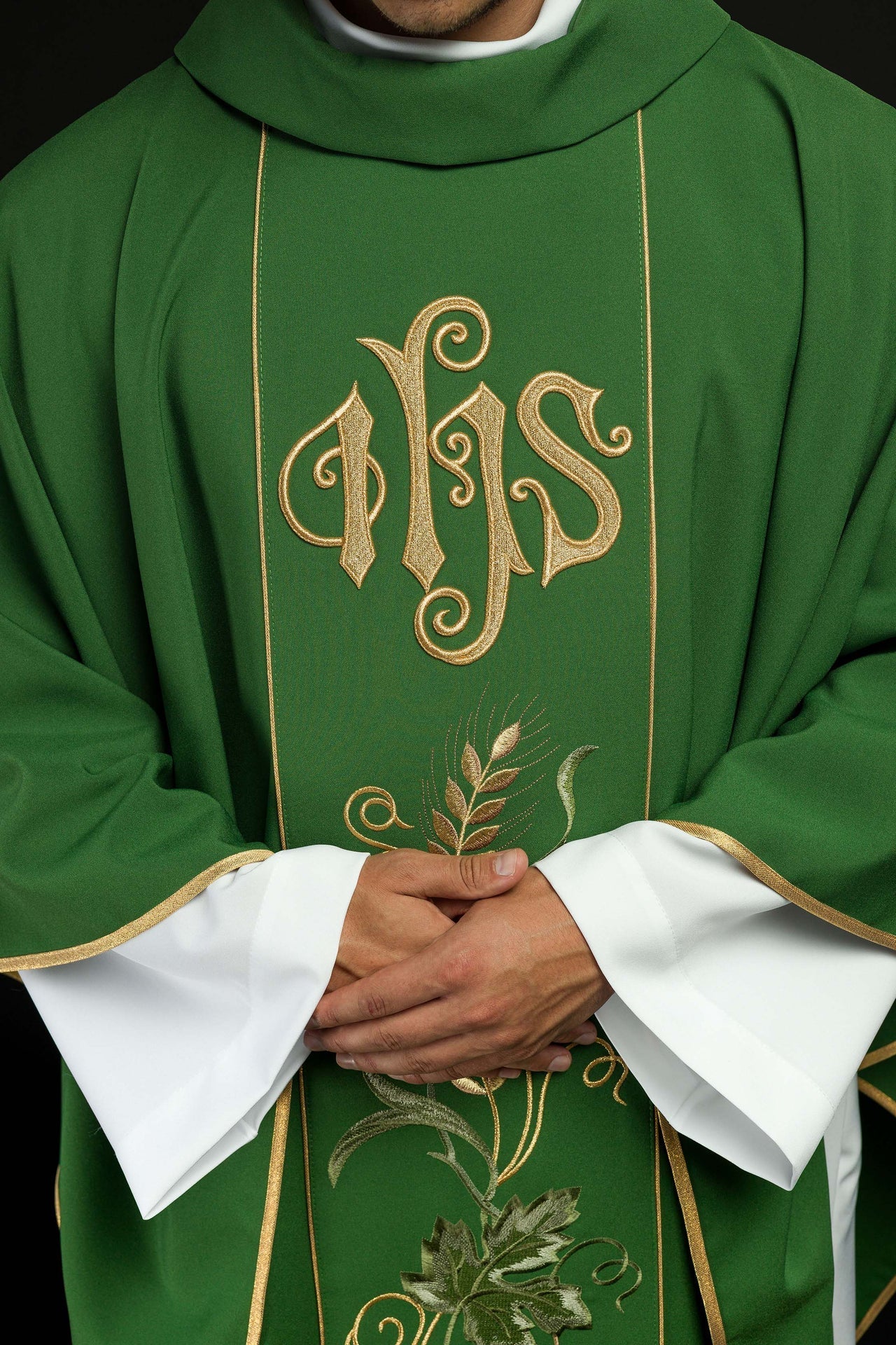 Zielony Ornat Liturgiczny IHS Kłosy i Winogrona - Polski Producent - SZATYLITURGICZNE.PL