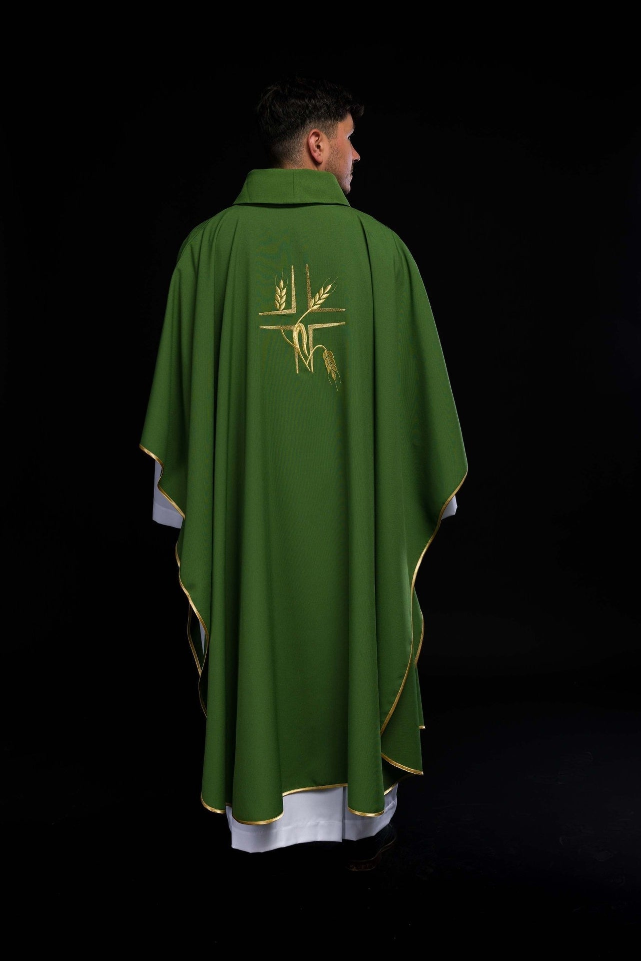 Zielony Ornat Liturgiczny Krzyż i Kłosy Haft - Polska Produkcja - SZATYLITURGICZNE.PL