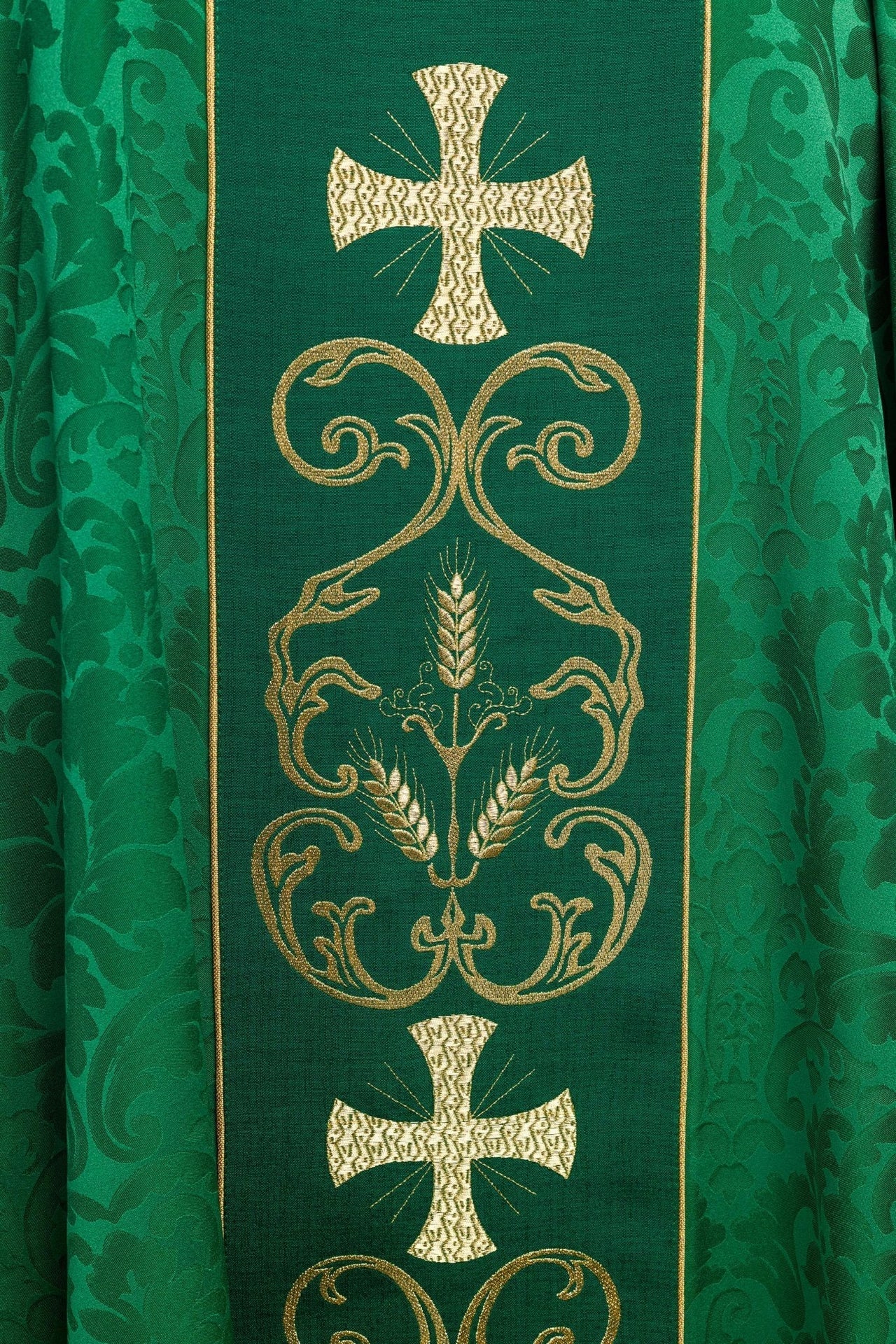 Zielony Ornat Liturgiczny Żakardowy z Haftowanym Pasem - Komplet - SZATYLITURGICZNE.PL