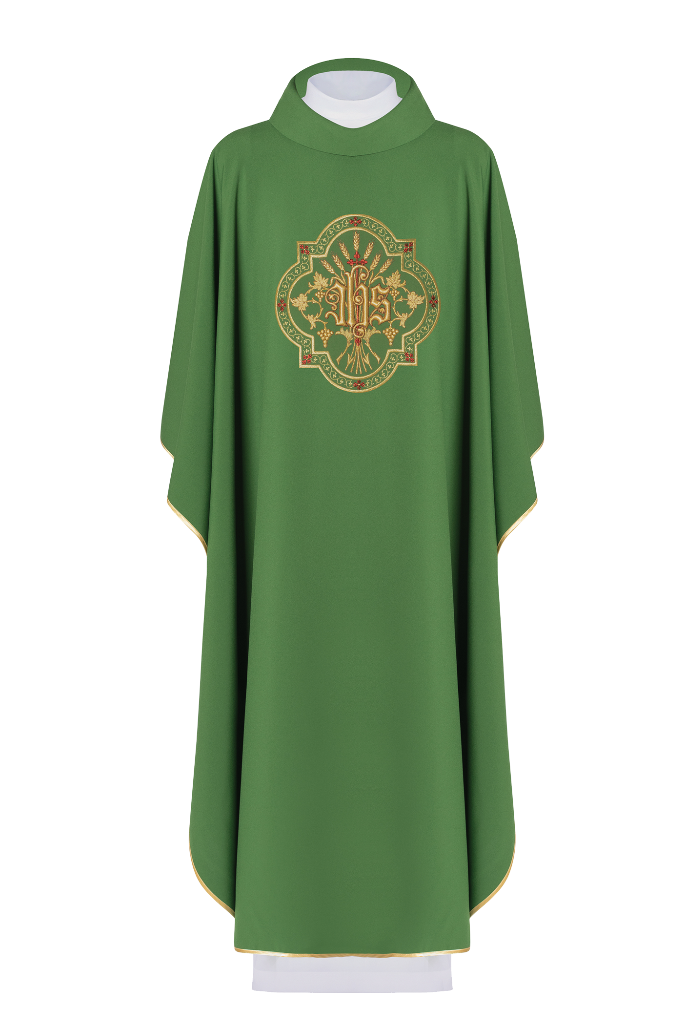 Zielony ornat liturgiczny z haftem IHS i PAX