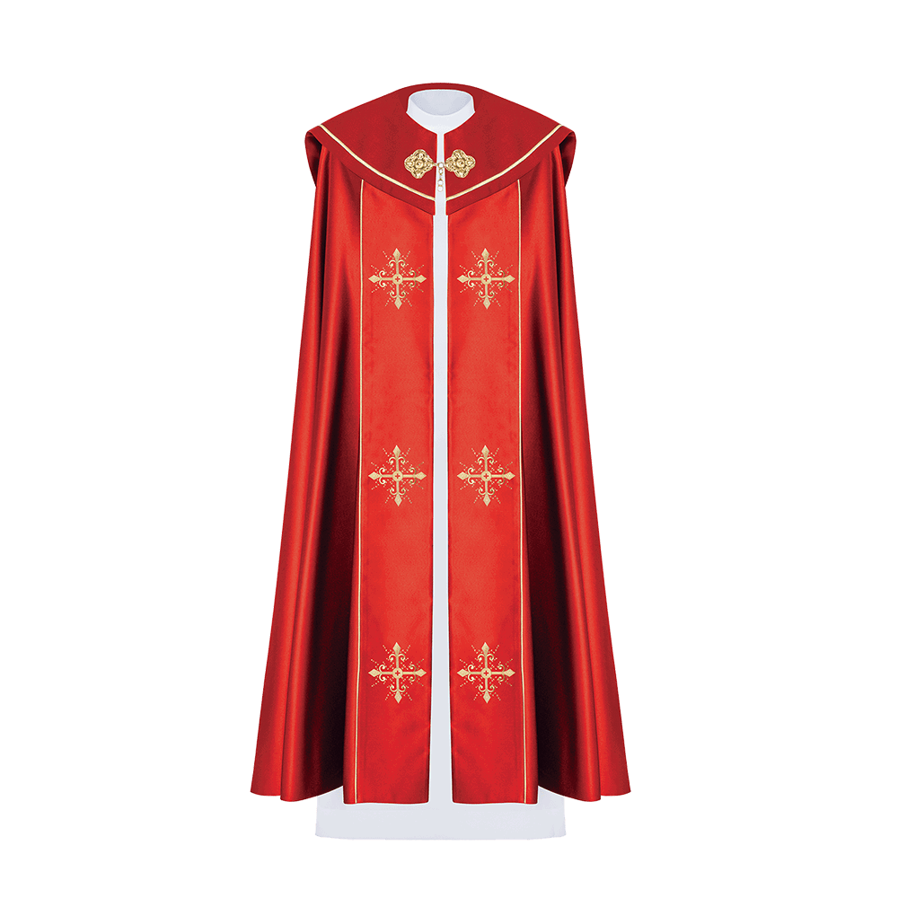 Czerwona kapa liturgiczna z haftem w złote krzyże - ORNATY.PL