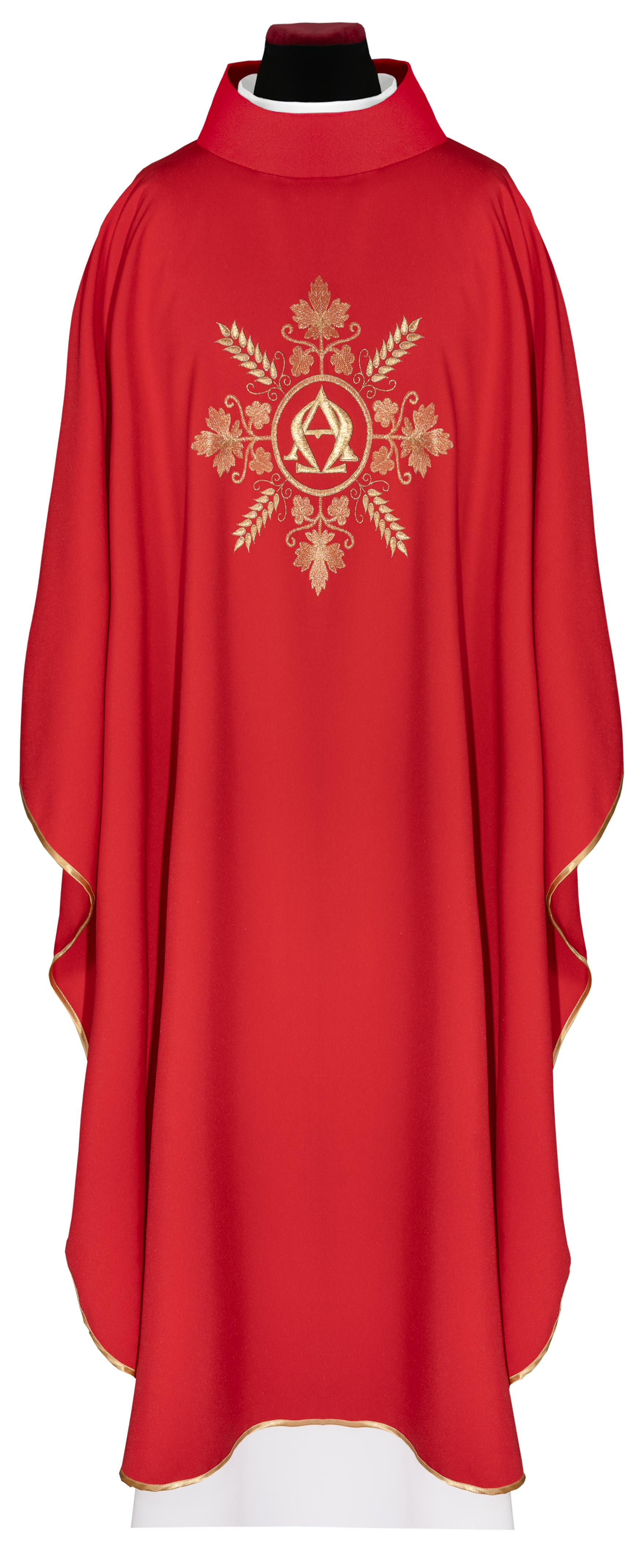 Ornat Liturgiczny Czerwony Alfa i Omega z Kłosami - Elegancki Haft