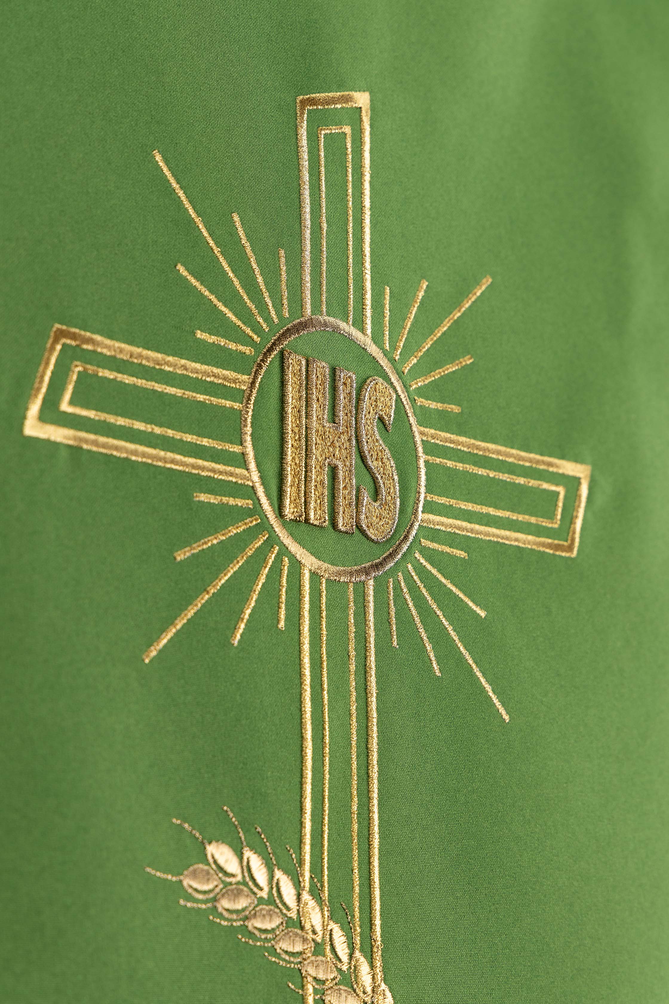 Zielona Serweta Liturgiczna na Lektorium z Haftem Krzyża i IHS
