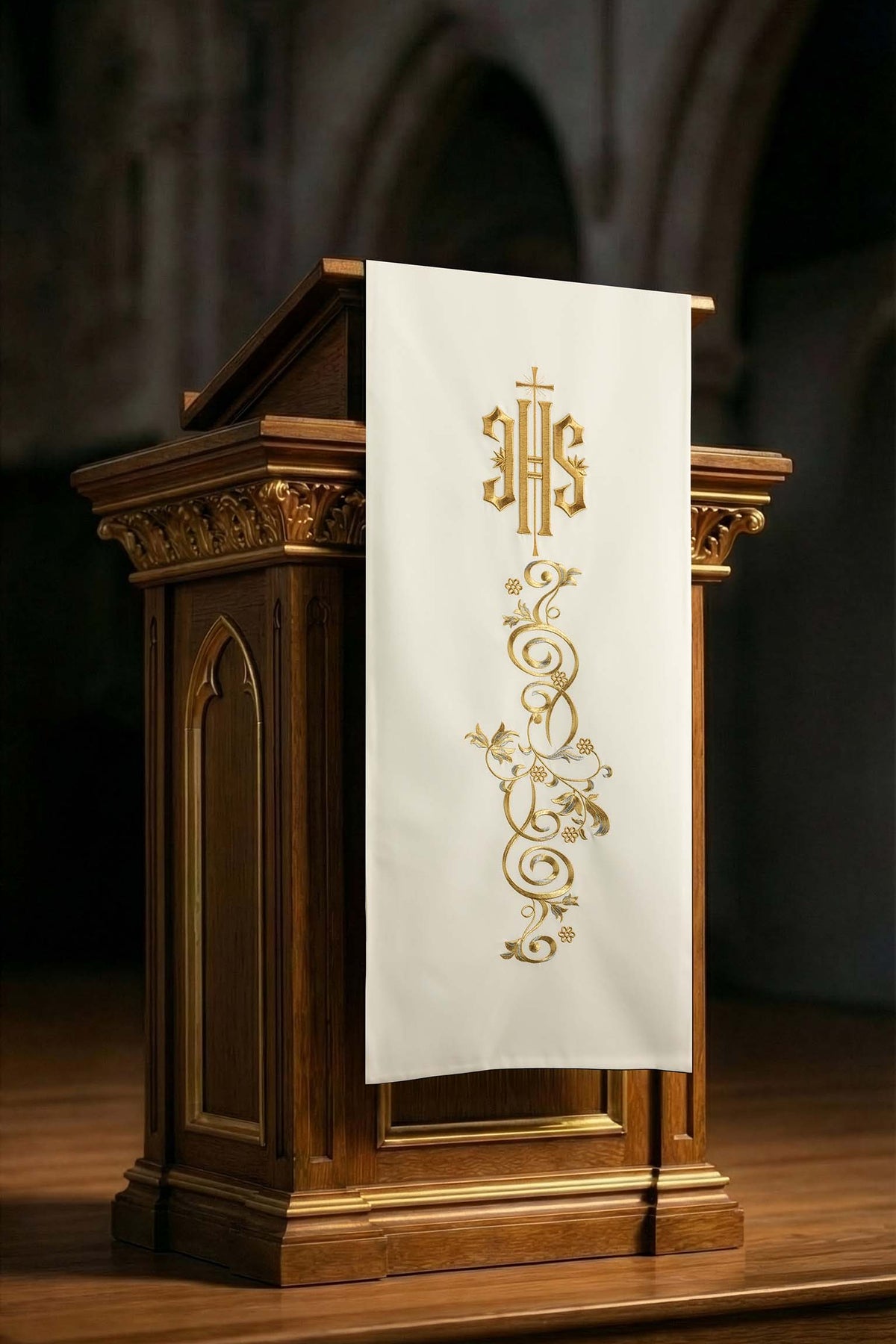 Serweta Liturgiczna Ecru IHS Haftowana na Lektorium