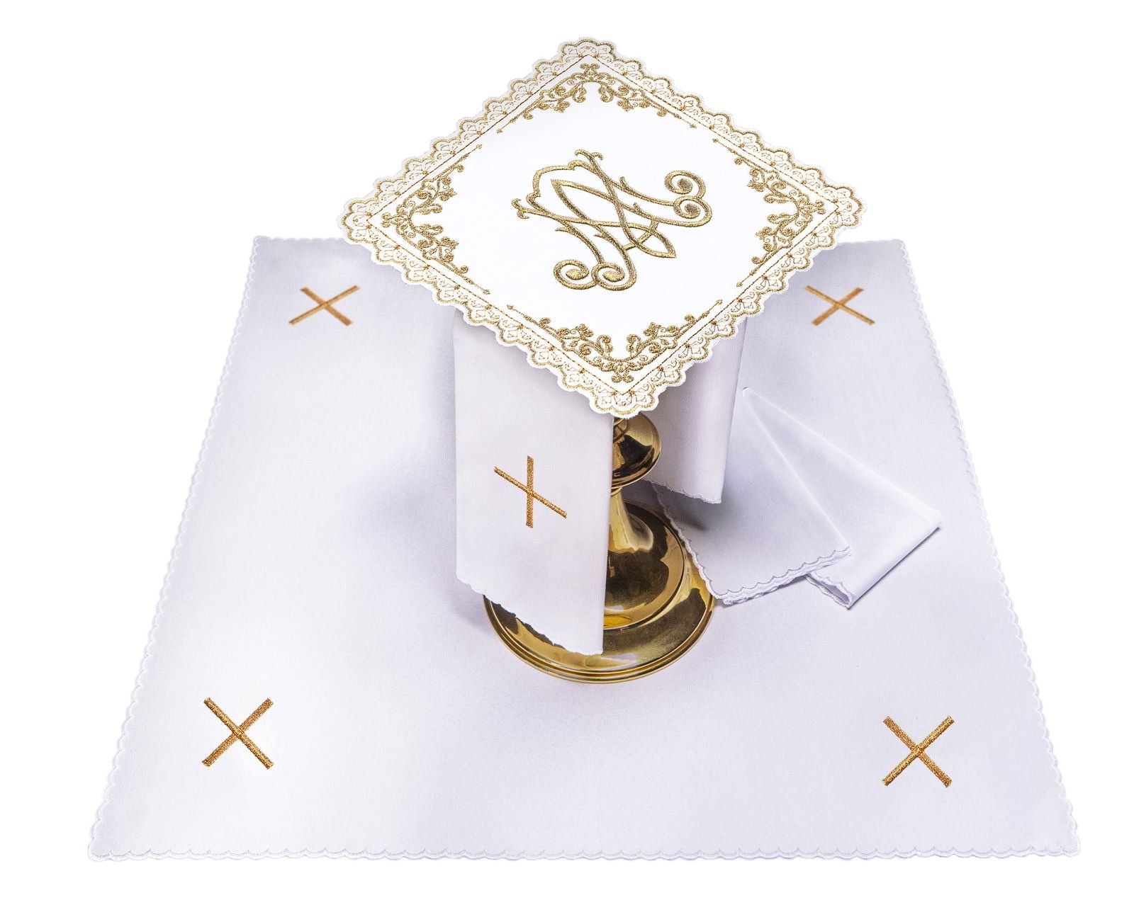 Liturgiczny komplet kielichowy z haftowanym motywem Maryjnym - ORNATY.PL