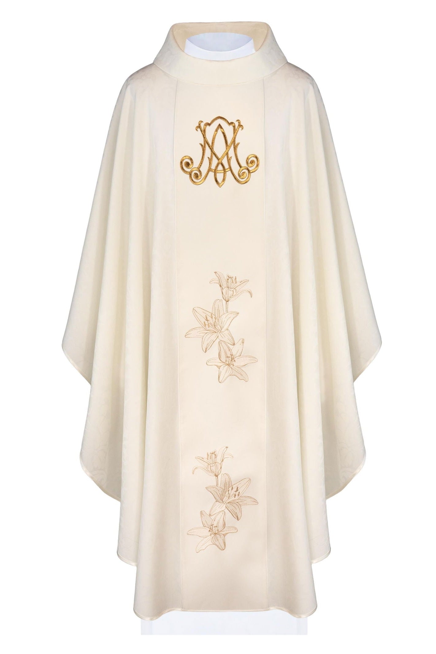 Maryjny Ornat liturgiczny z haftowanymi liliami - ORNATY.PL