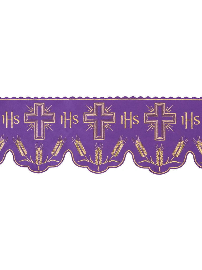 Metraż z monogramem IHS w kolorze czerwonym motywem krzyża - SZATYLITURGICZNE.PL