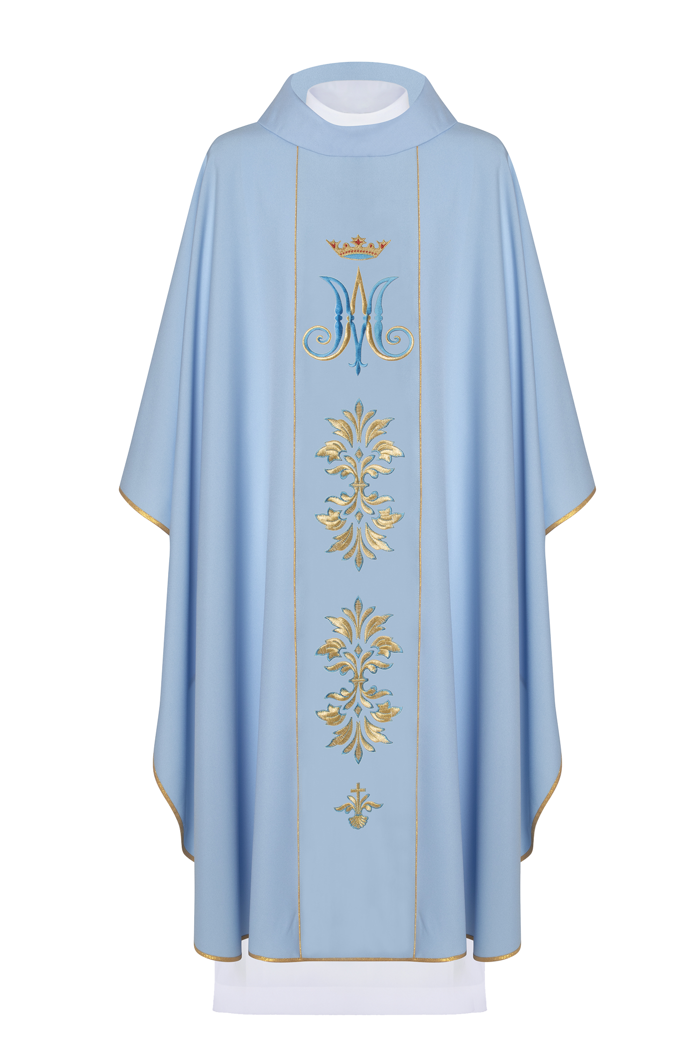 Ornat haftowany z motywem Maryjnym Niebieski - ORNATY.PL