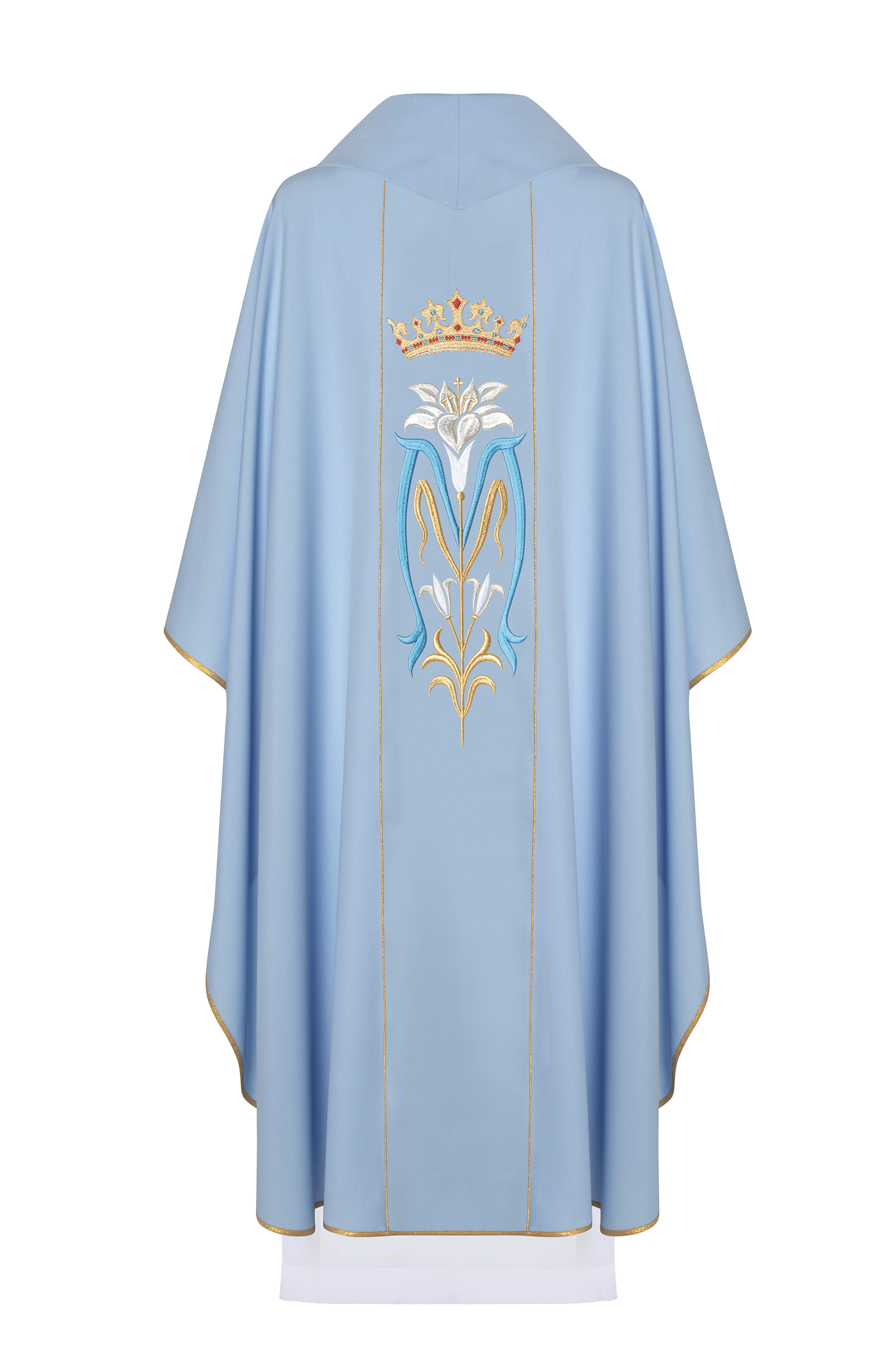 Ornat liturgiczny Maryjny haftowany z koroną Niebieski - ORNATY.PL