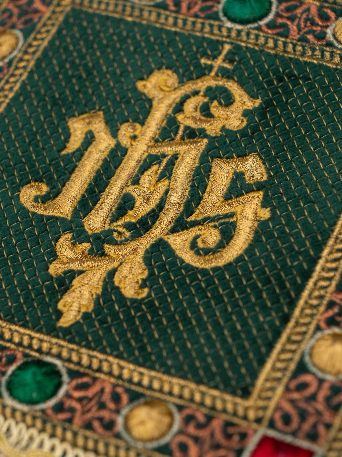 Aksamitny Komplet Kielichowy Zielony IHS - Palka, Korporał, Puryfikaterz - SZATYLITURGICZNE.PL