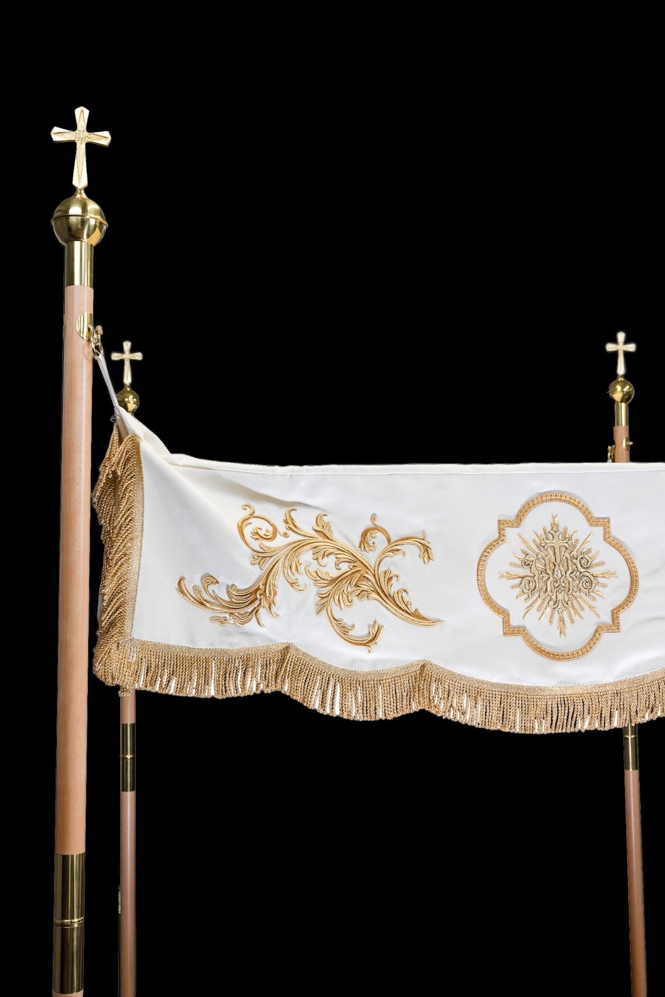 Baldachim Kościelny na Boże Ciało ecru, złoty haft, 140×160 cm - SZATYLITURGICZNE.PL