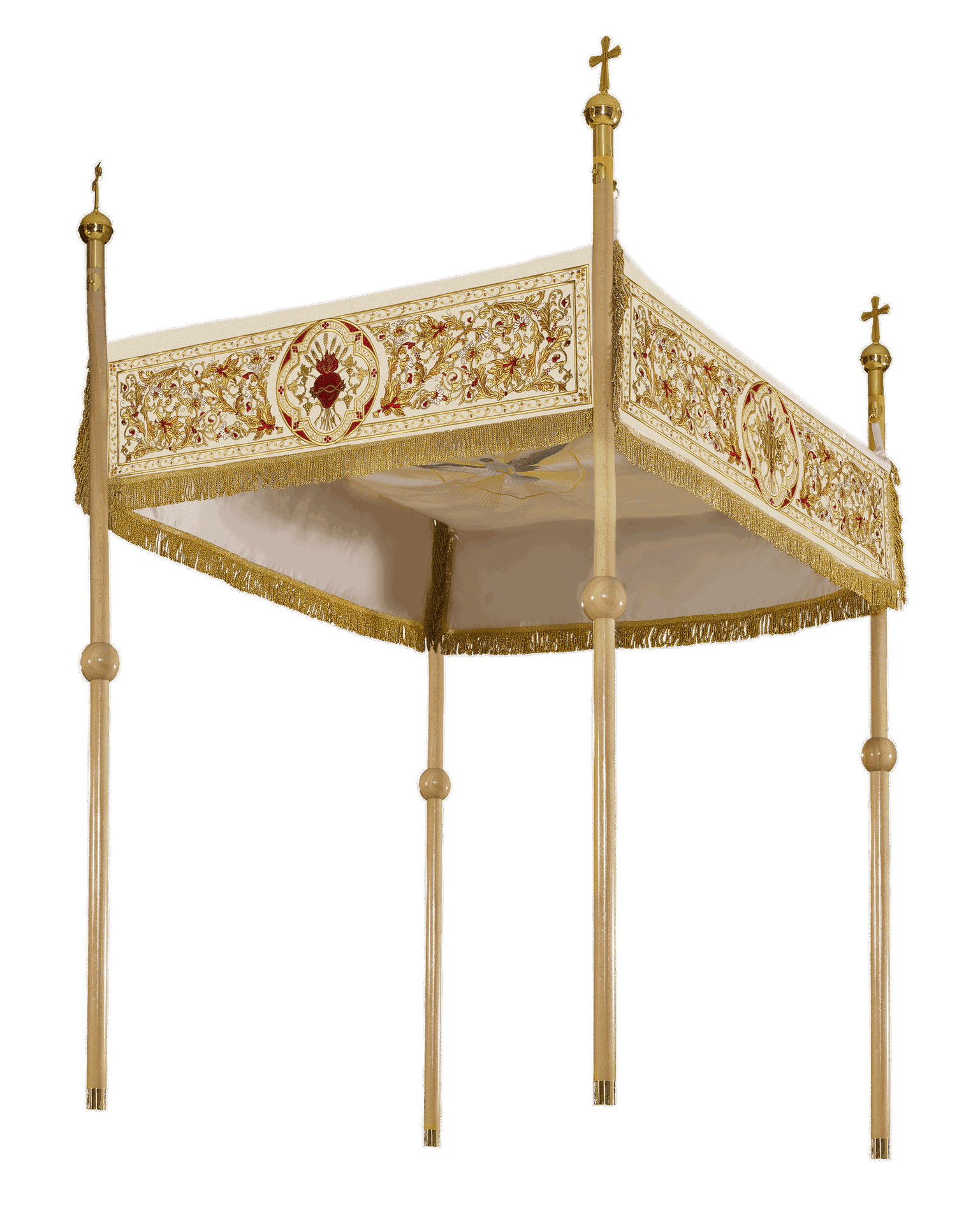 Baldachim Procesyjny Haftowany Ecru z Symbolami Eucharystycznymi - SZATYLITURGICZNE.PL