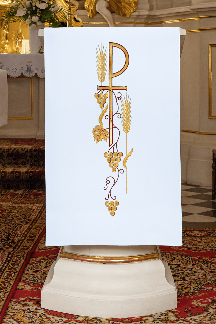 Biała Serweta na Lektorium z Haftem PAX - Liturgiczny Obrus - SZATYLITURGICZNE.PL