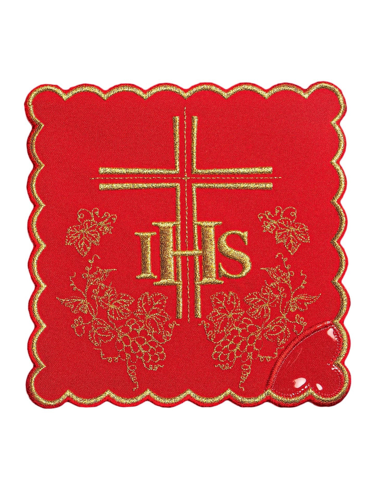 Bielizna Kielichowa Czerwona IHS Haftowana Złotą Nicią - SZATYLITURGICZNE.PL