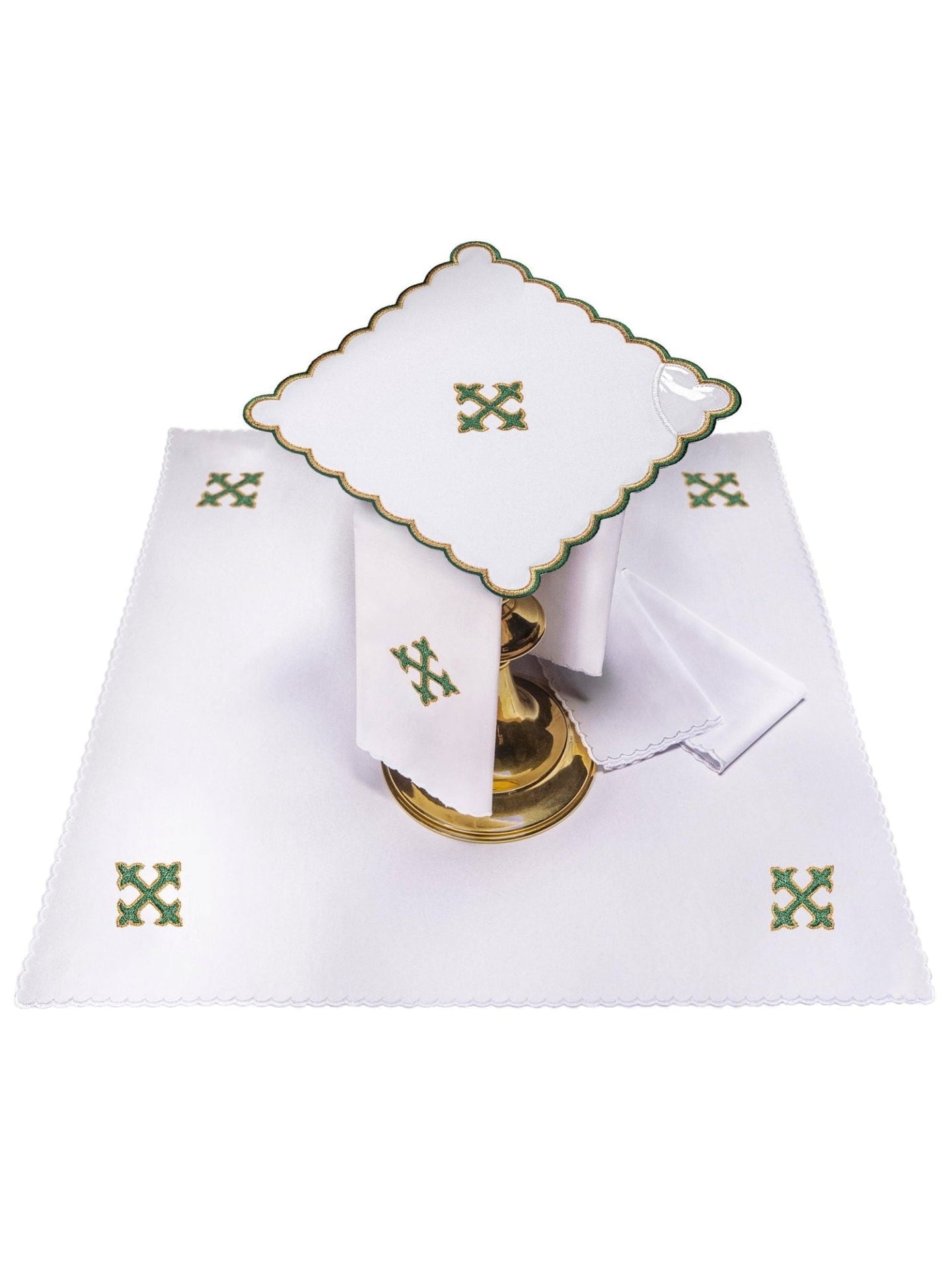 Bielizna Kielichowa Haftowana Zielony Krzyż - Komplet 4 - częściowy - SZATYLITURGICZNE.PL