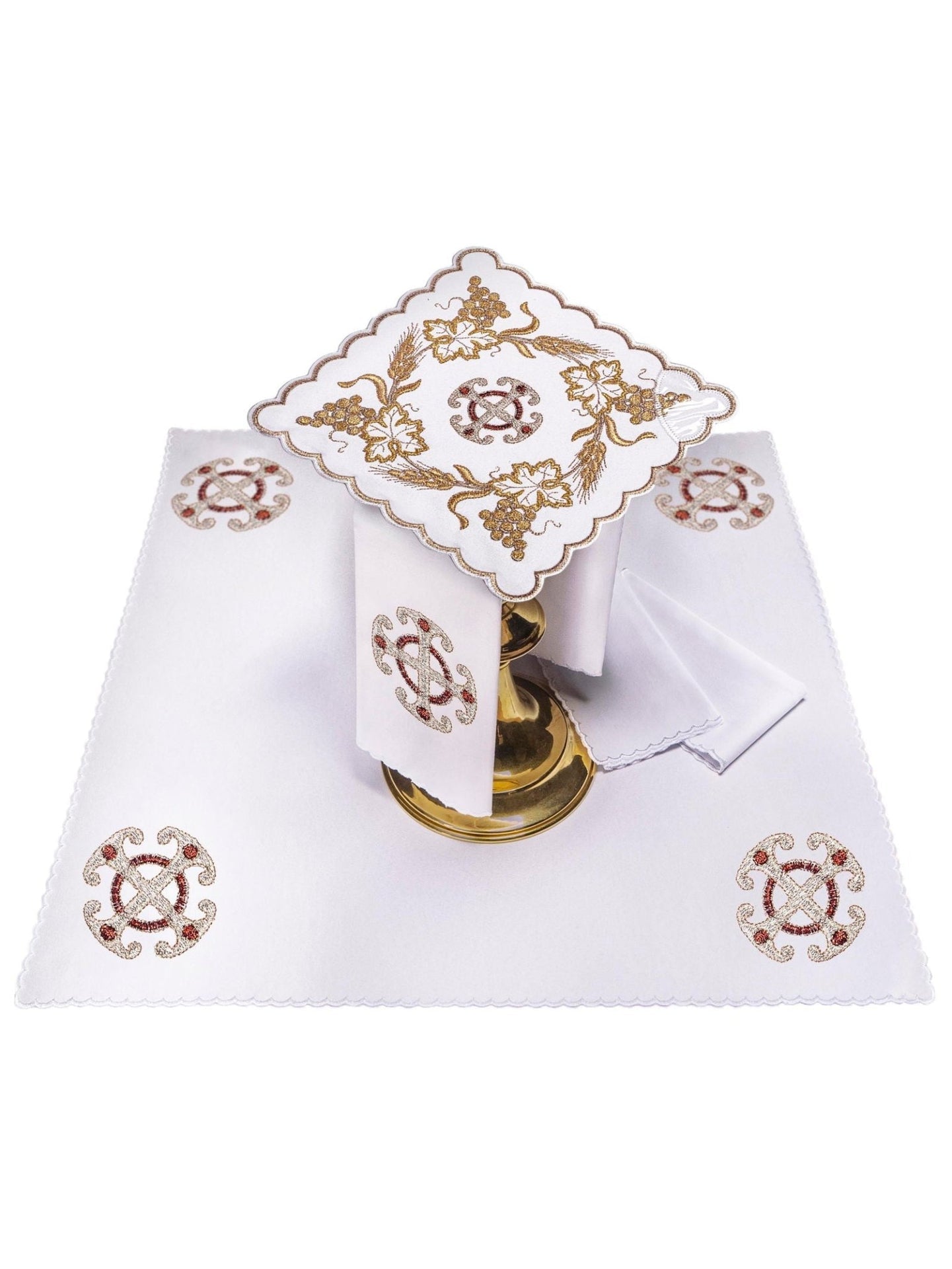 Bielizna Kielichowa Haftowana - Złoty Krzyż, Komplet 4w1 - SZATYLITURGICZNE.PL