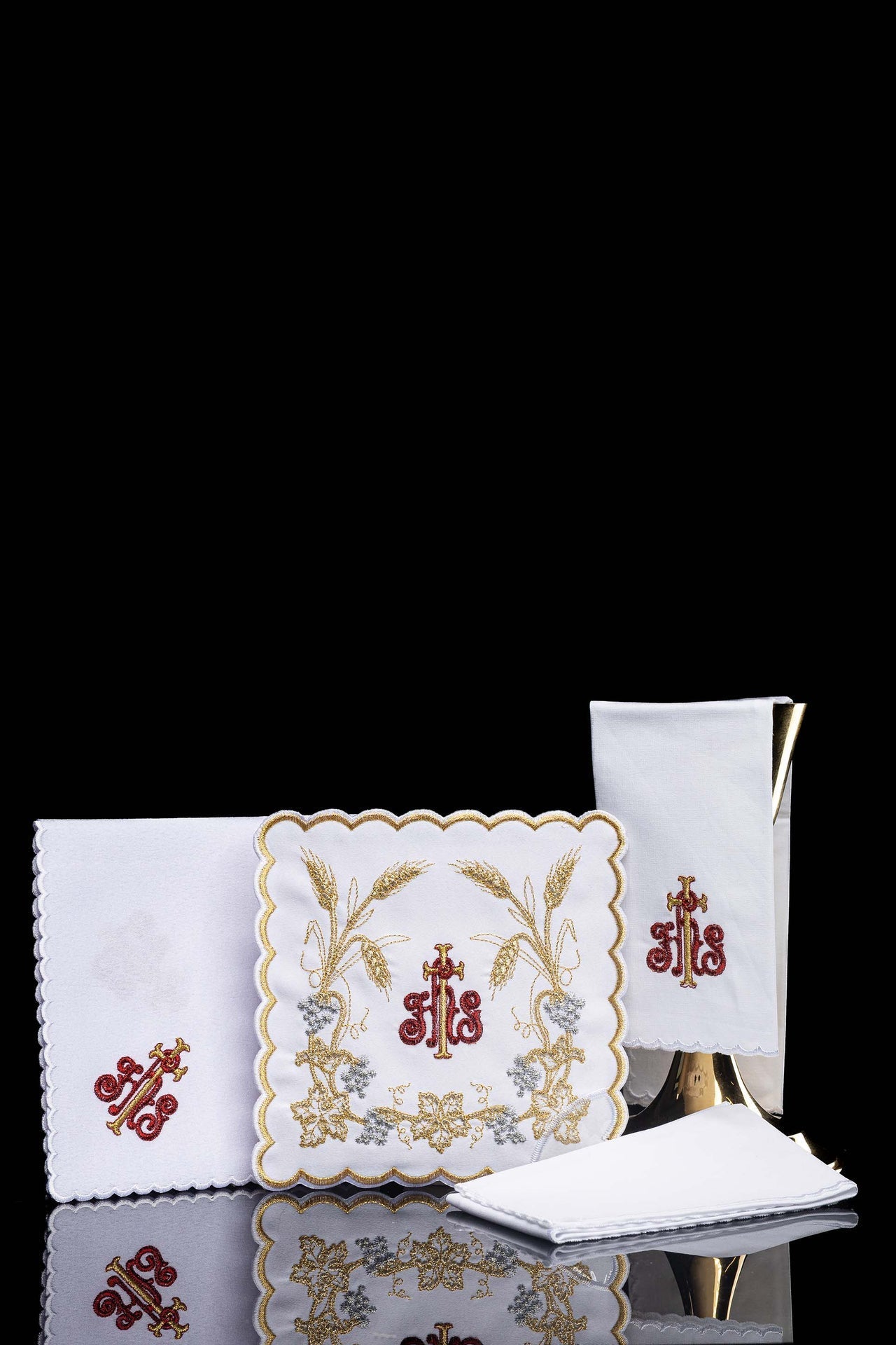 Bielizna Kielichowa IHS Kłosy - Zdobiony Komplet Liturgiczny - SZATYLITURGICZNE.PL