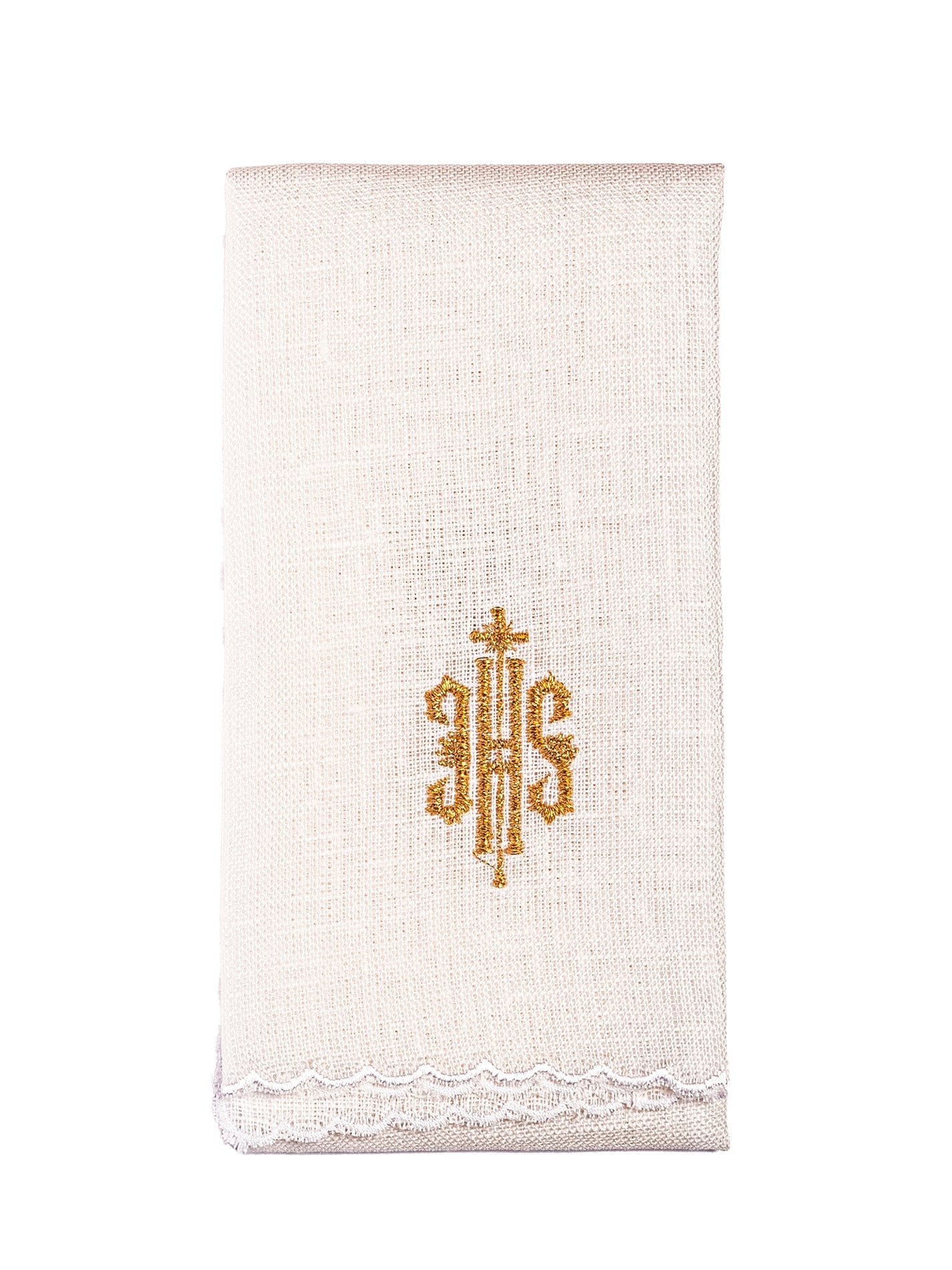 Bielizna Kielichowa Lniana Haft IHS - Komplet Liturgiczny Premium - SZATYLITURGICZNE.PL