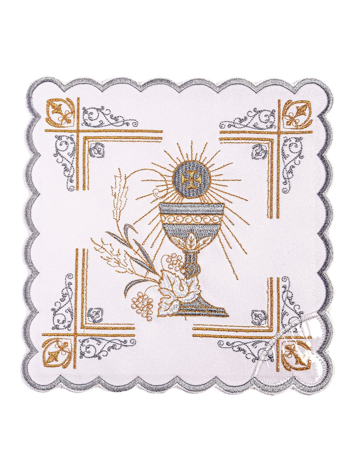 Bielizna Kielichowa z Haftem Eucharystycznym - Złoto - Srebrna - SZATYLITURGICZNE.PL