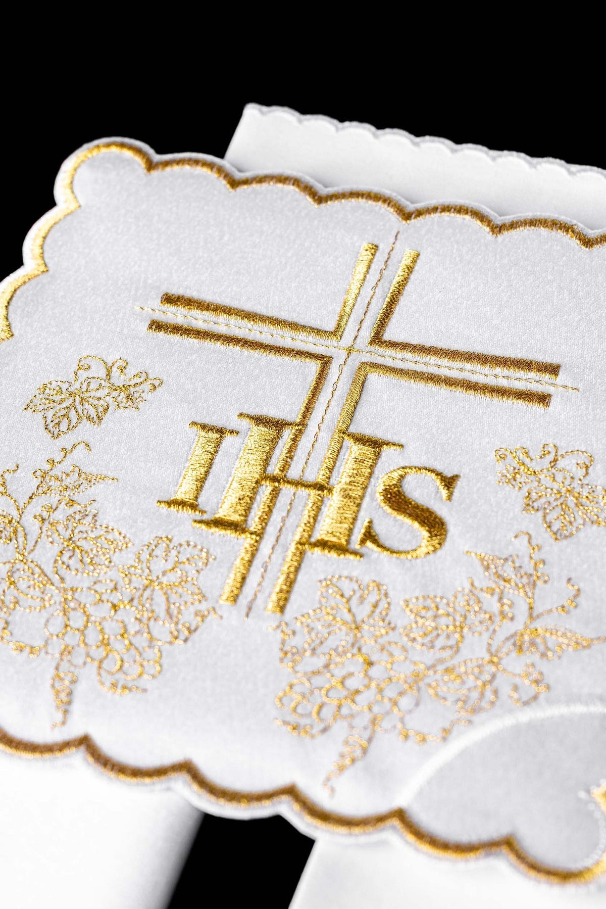 Bielizna Kielichowa Złoty Haft IHS Komplet 4w1 - Elegancka - SZATYLITURGICZNE.PL