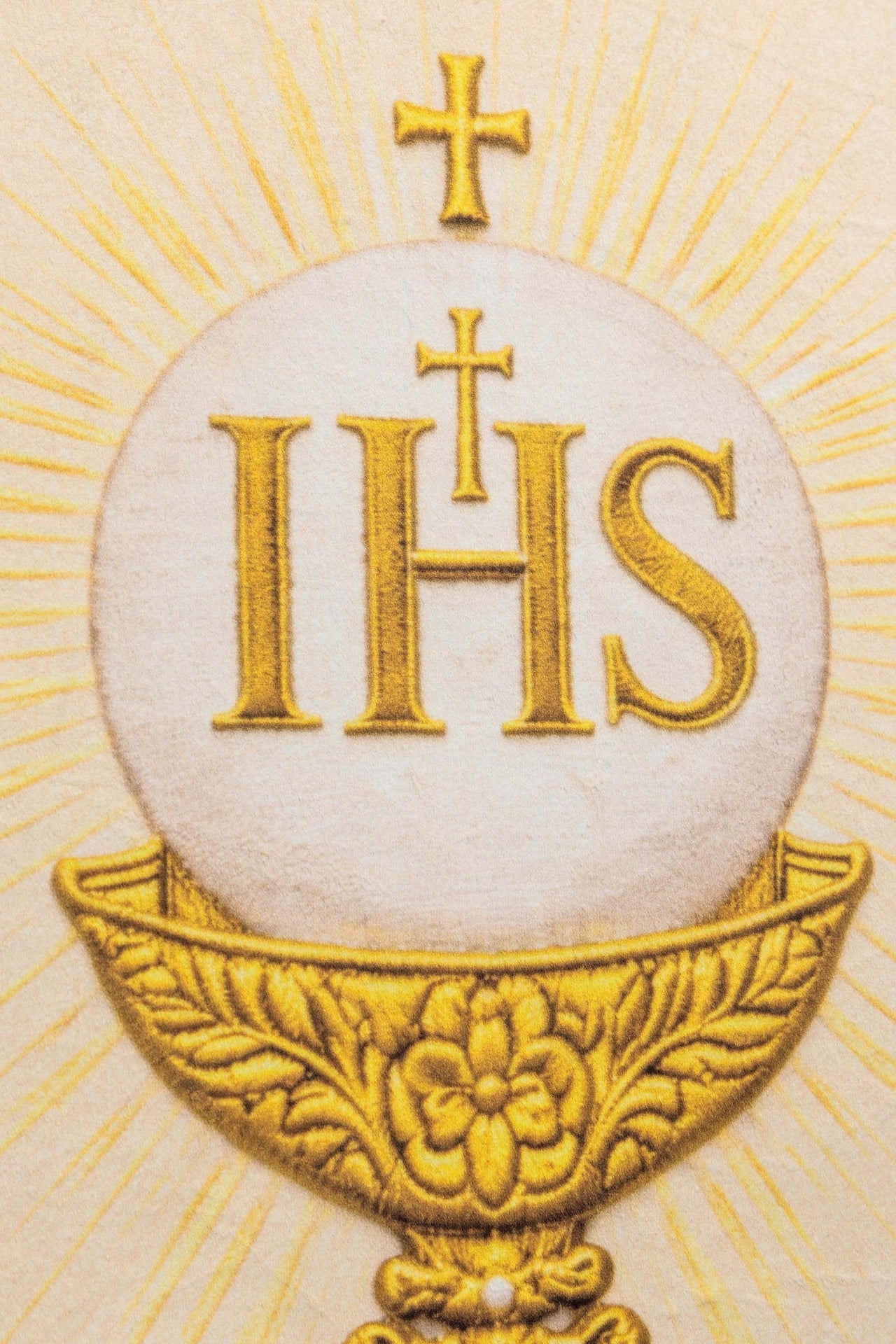 Chorągiew drukowana dwustronna z symbolem Najświętszego Serca Pana Jezusa i kielichem IHS - SZATYLITURGICZNE.PL