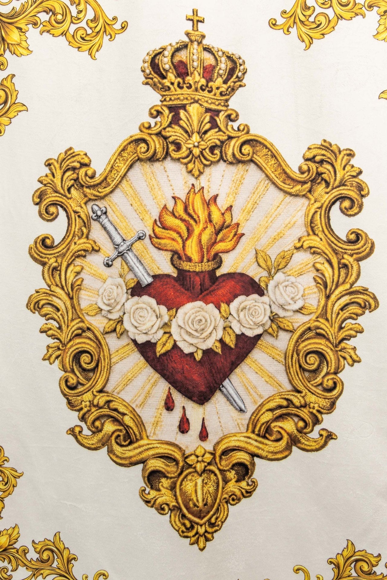 Chorągiew maryjna drukowana dwustronna z symbolem Serca i monogramem - SZATYLITURGICZNE.PL