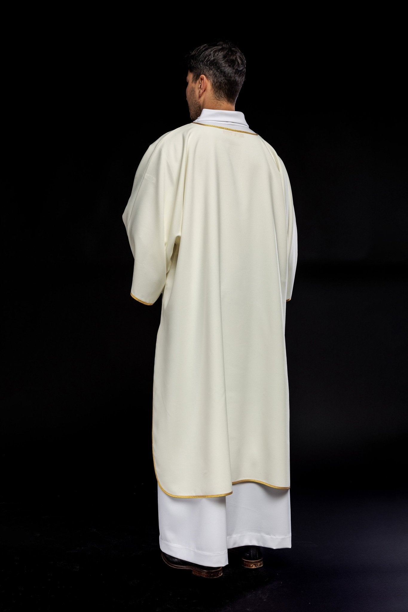 Dalmatyka Liturgiczna Ecru ze Złotą Lamówką - Stuła w Komplecie - SZATYLITURGICZNE.PL