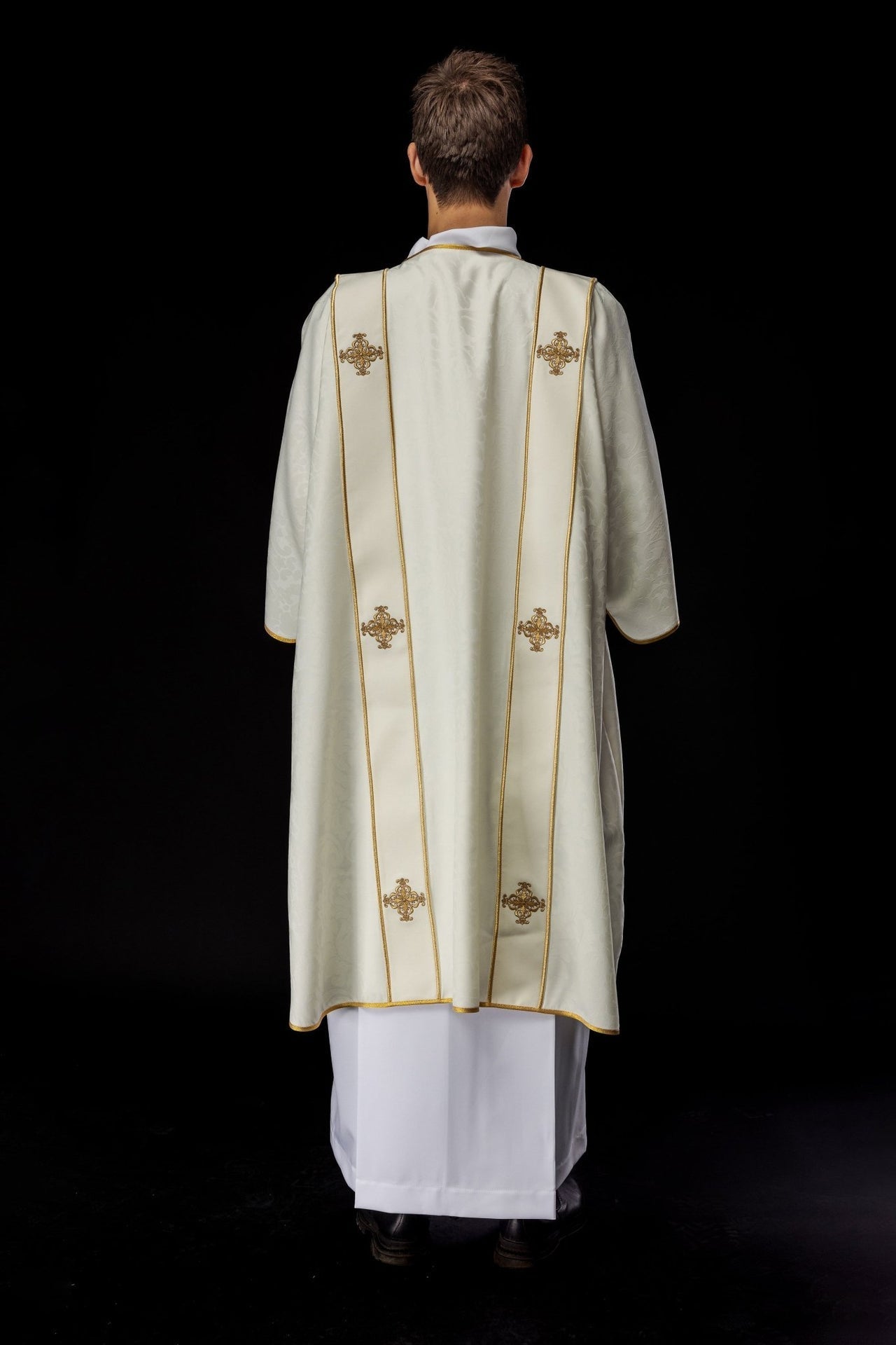 Dalmatyka Liturgiczna Ecru ze Złotym Krzyżem - Haftowana - SZATYLITURGICZNE.PL