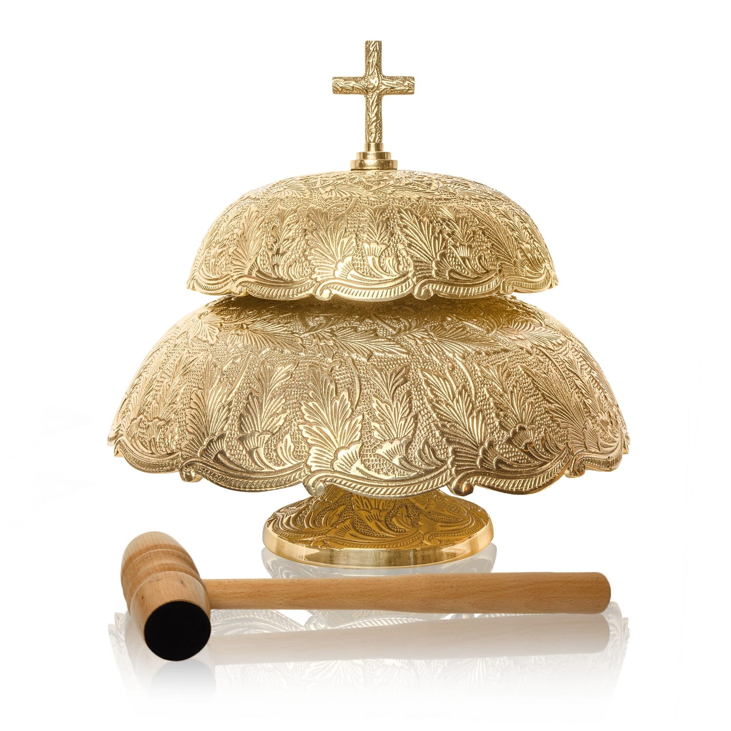 Gong Kościelny Mosiężny z Drewnianym Młotkiem - 33 cm - SZATYLITURGICZNE.PL