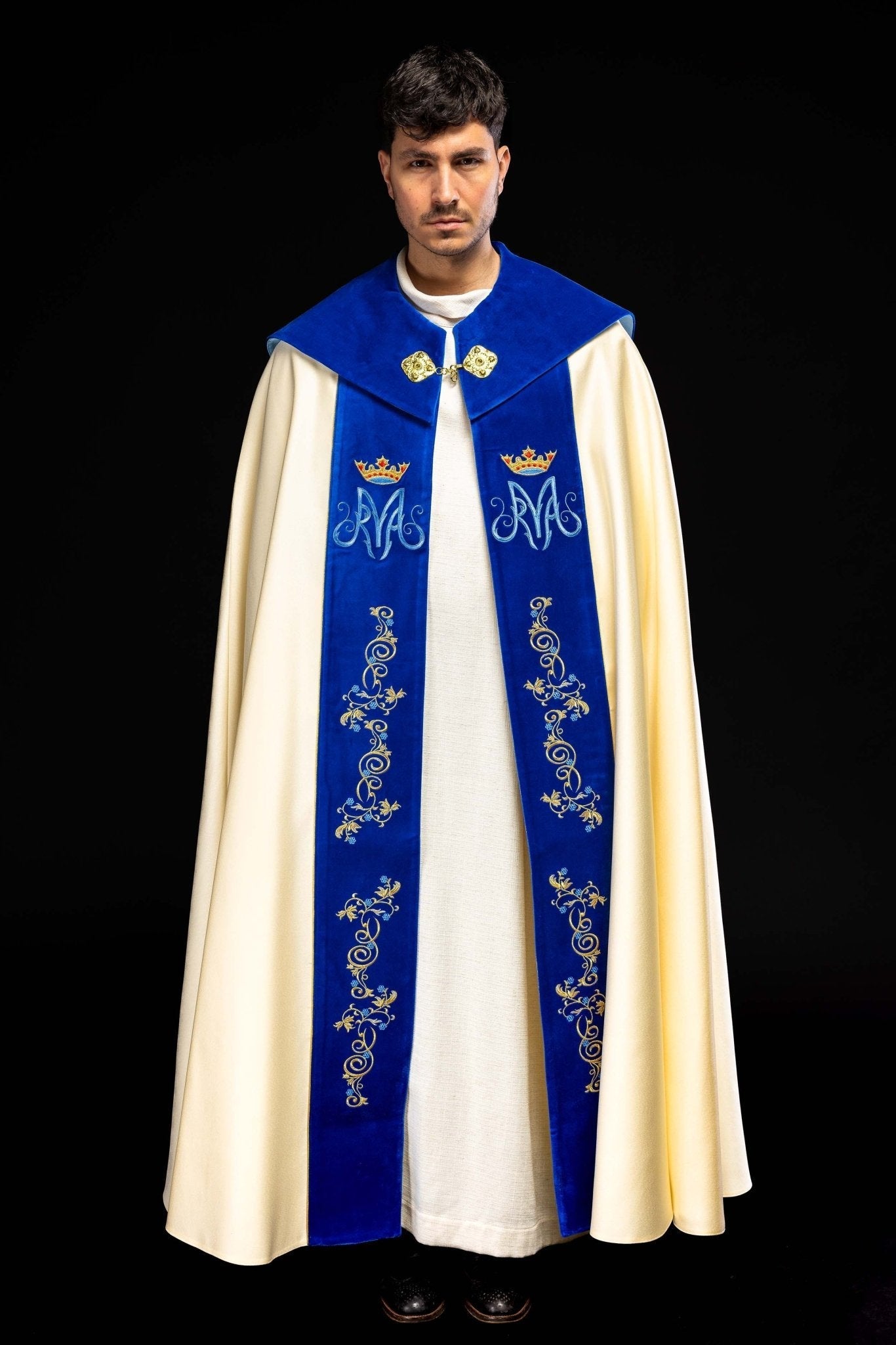 Kapa haftowana Maryjna z aksamitem ecru - SZATYLITURGICZNE.PL