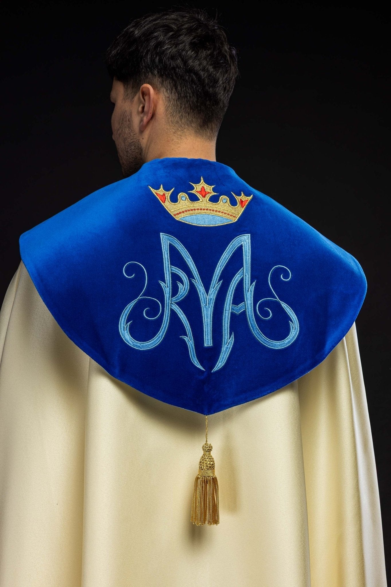 Kapa haftowana Maryjna z aksamitem ecru - SZATYLITURGICZNE.PL