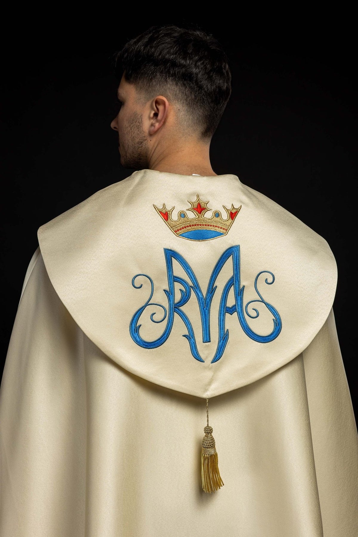 Kapa haftowana Maryjna z aksamitem ecru - SZATYLITURGICZNE.PL