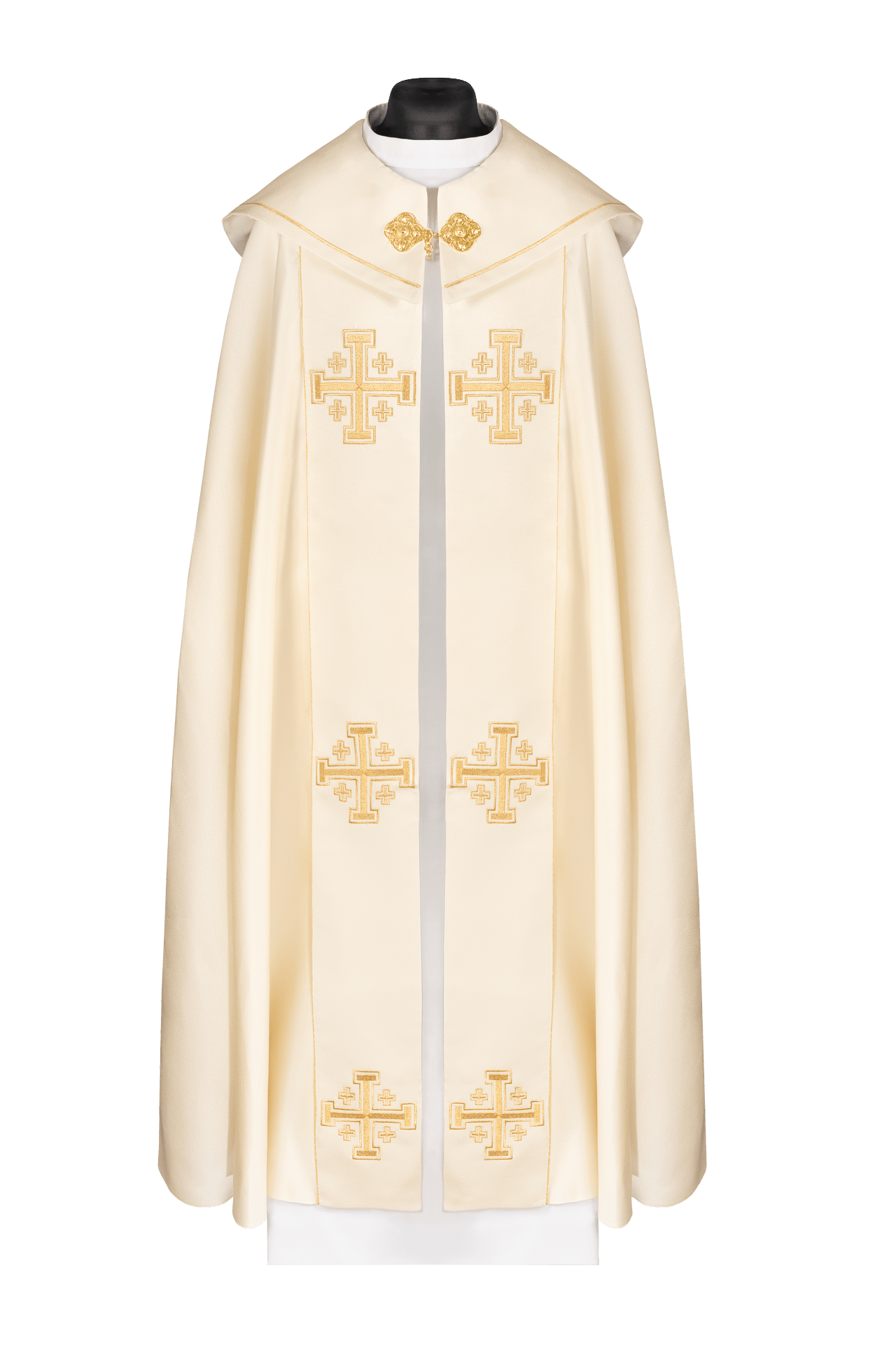 Kapa liturgiczna ecru z pasem i haftem krzyży - SZATYLITURGICZNE.PL