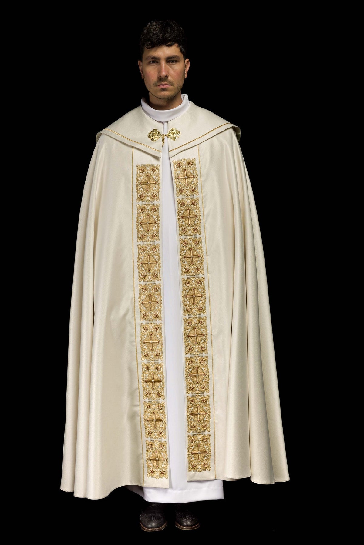 Kapa Liturgiczna Satynowa Złoty Haft IHS 150cm + Stuła - SZATYLITURGICZNE.PL